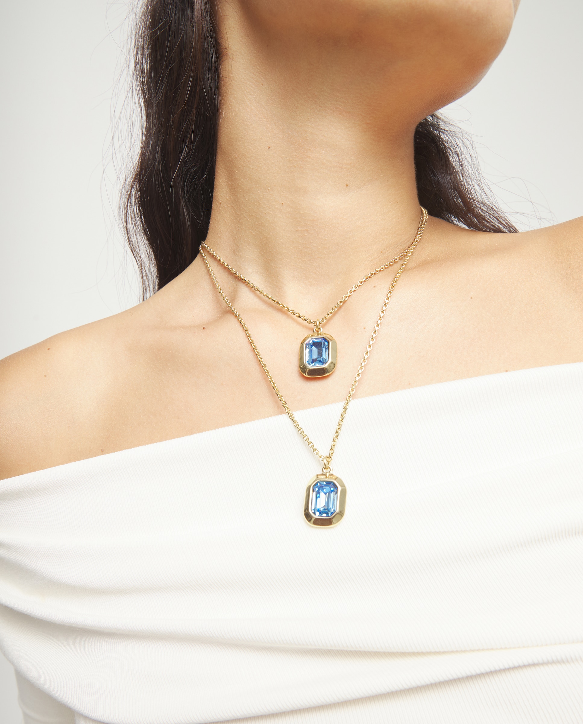 Colar Duplo Banhado a Ouro 18k com Cristal Facetado em Azul Ouro-5