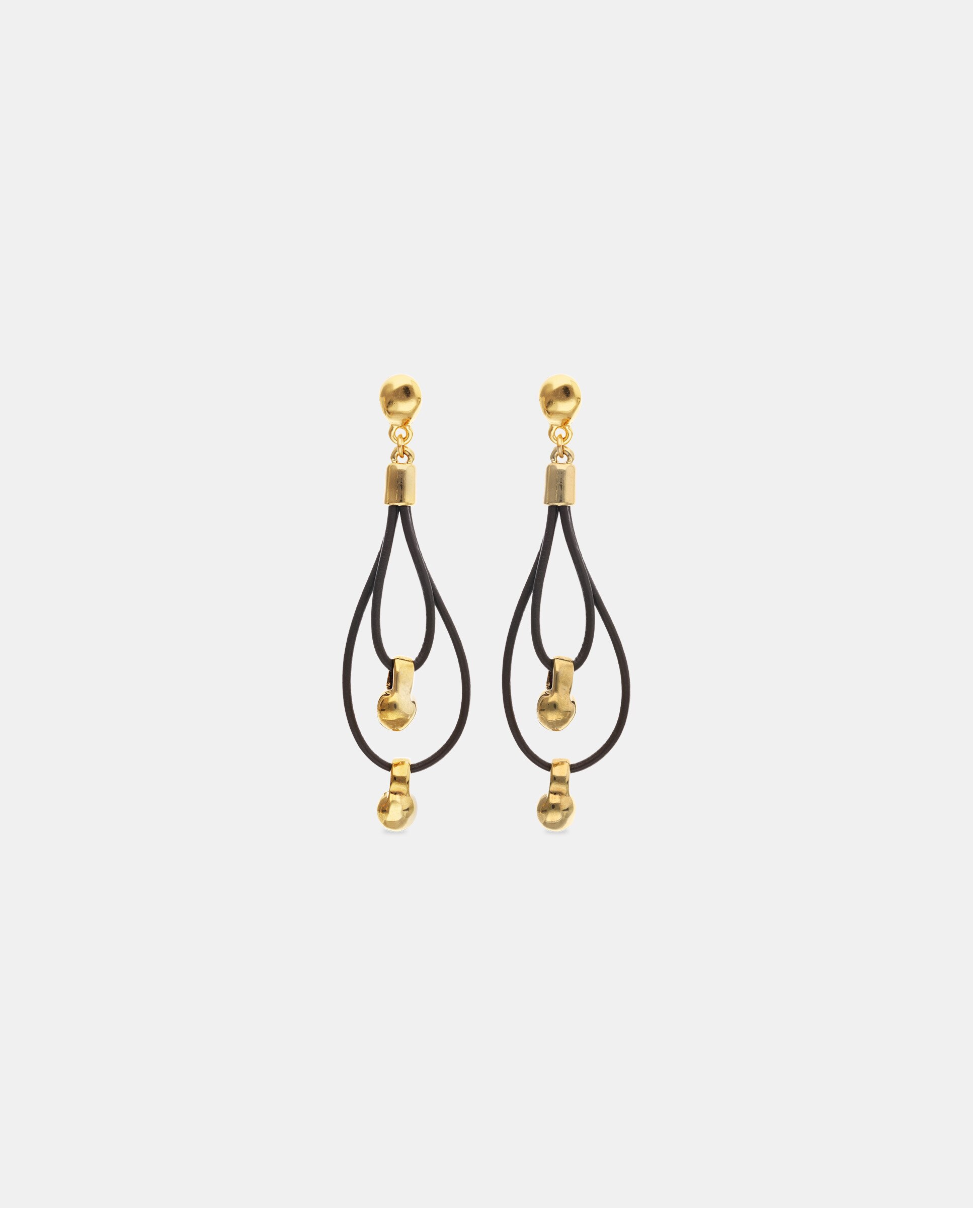 Brincos de Couro Duplo com Detalhe de Esfera Banhado em Ouro 18k Ouro-3