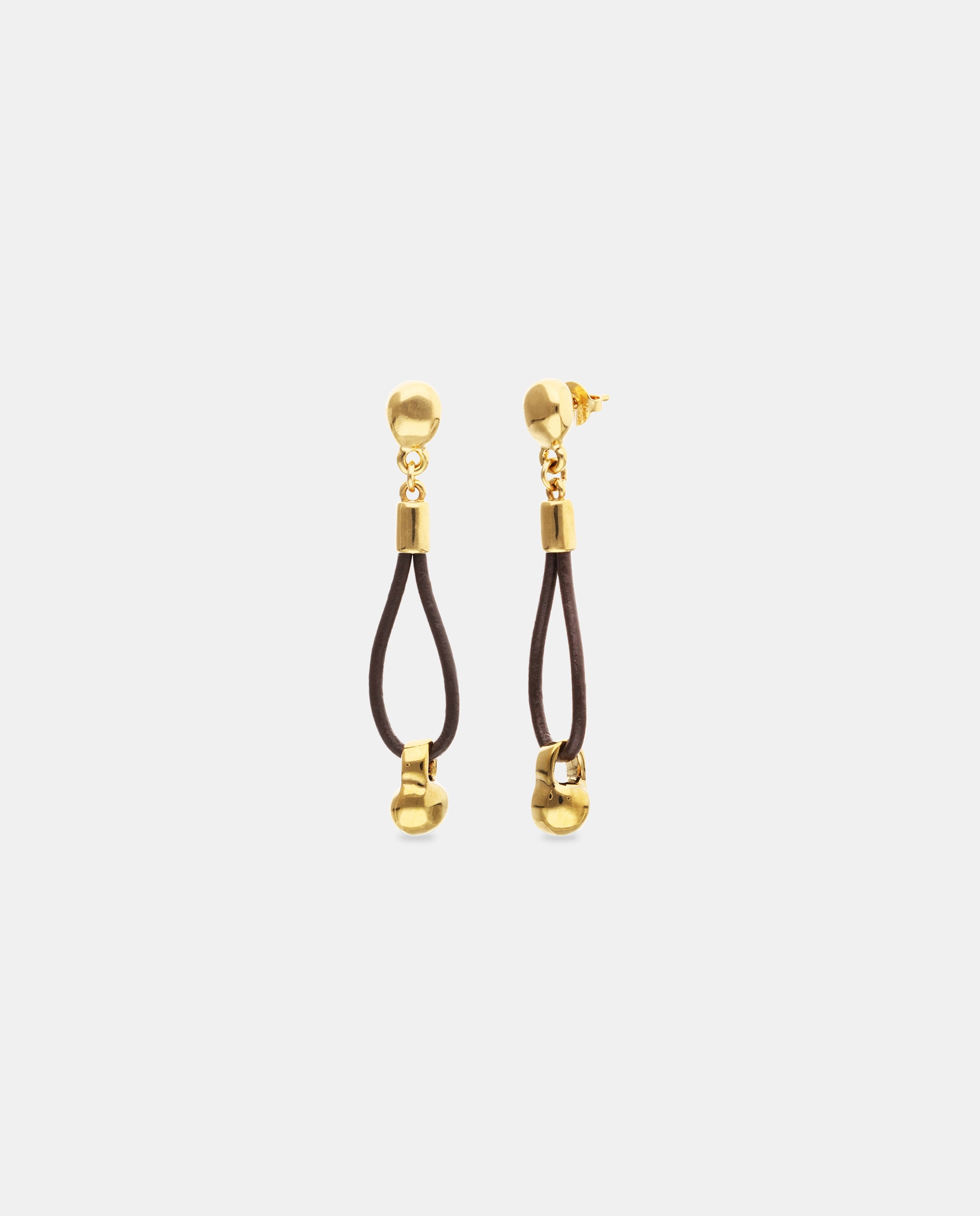 Imagem 0 de Brincos de Couro Compridos com Detalhe de Esfera Banhada em Ouro 18k