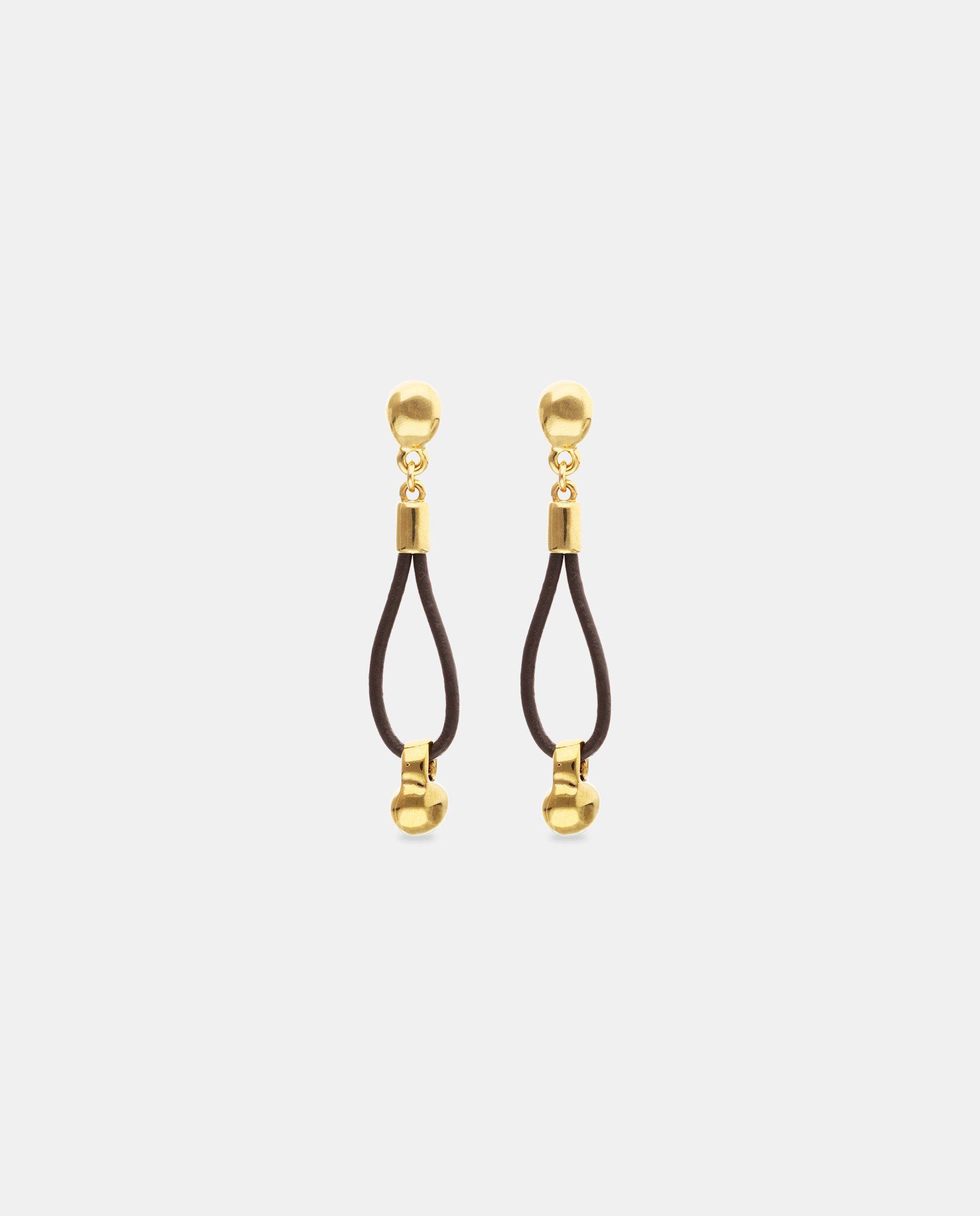 Brincos de Couro com Detalhe de Esfera Banhado em Ouro 18k Ouro-3