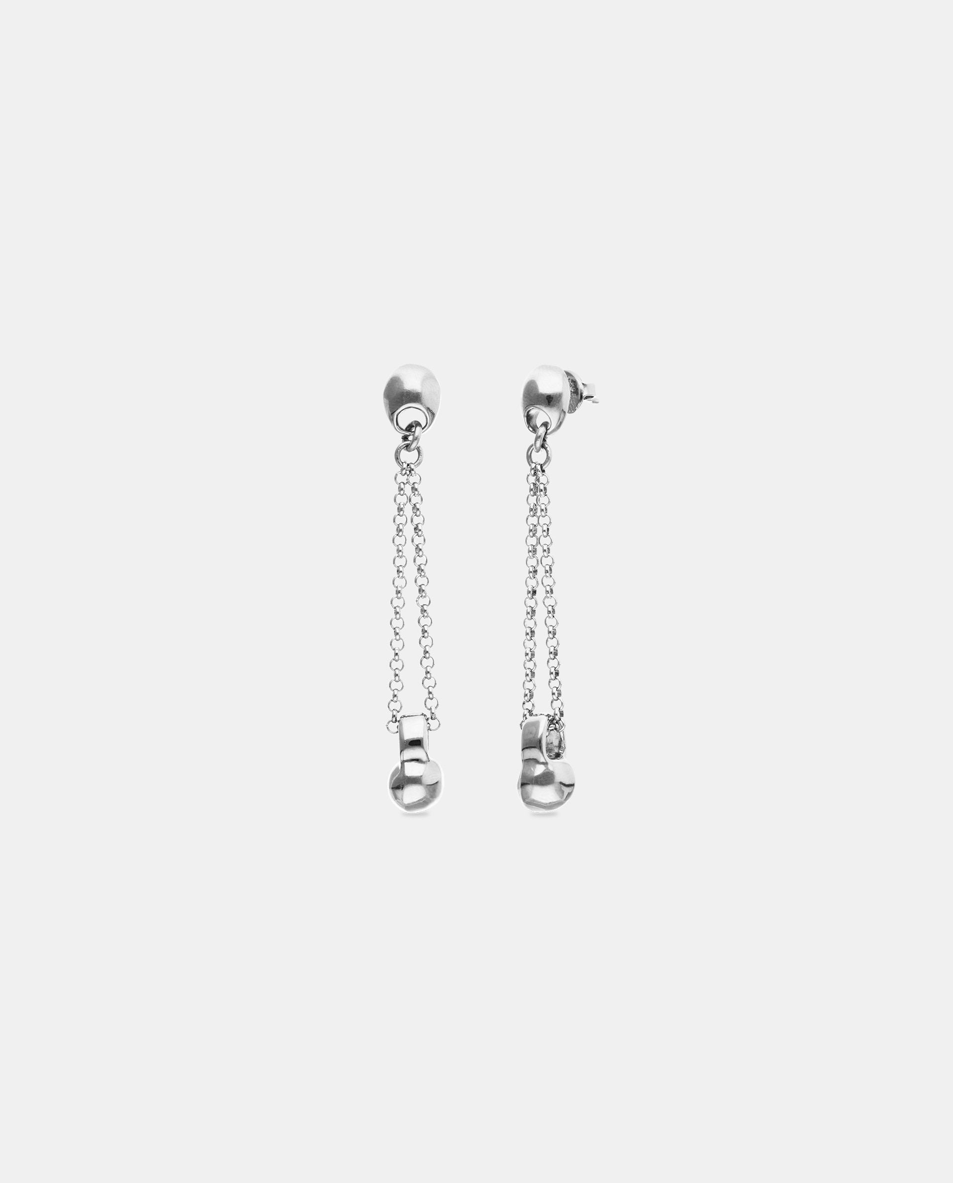 Imagem 0 de Brincos Compridos Banhados em Prata de Lei com Corrente Comprida e Detalhe de Esfera