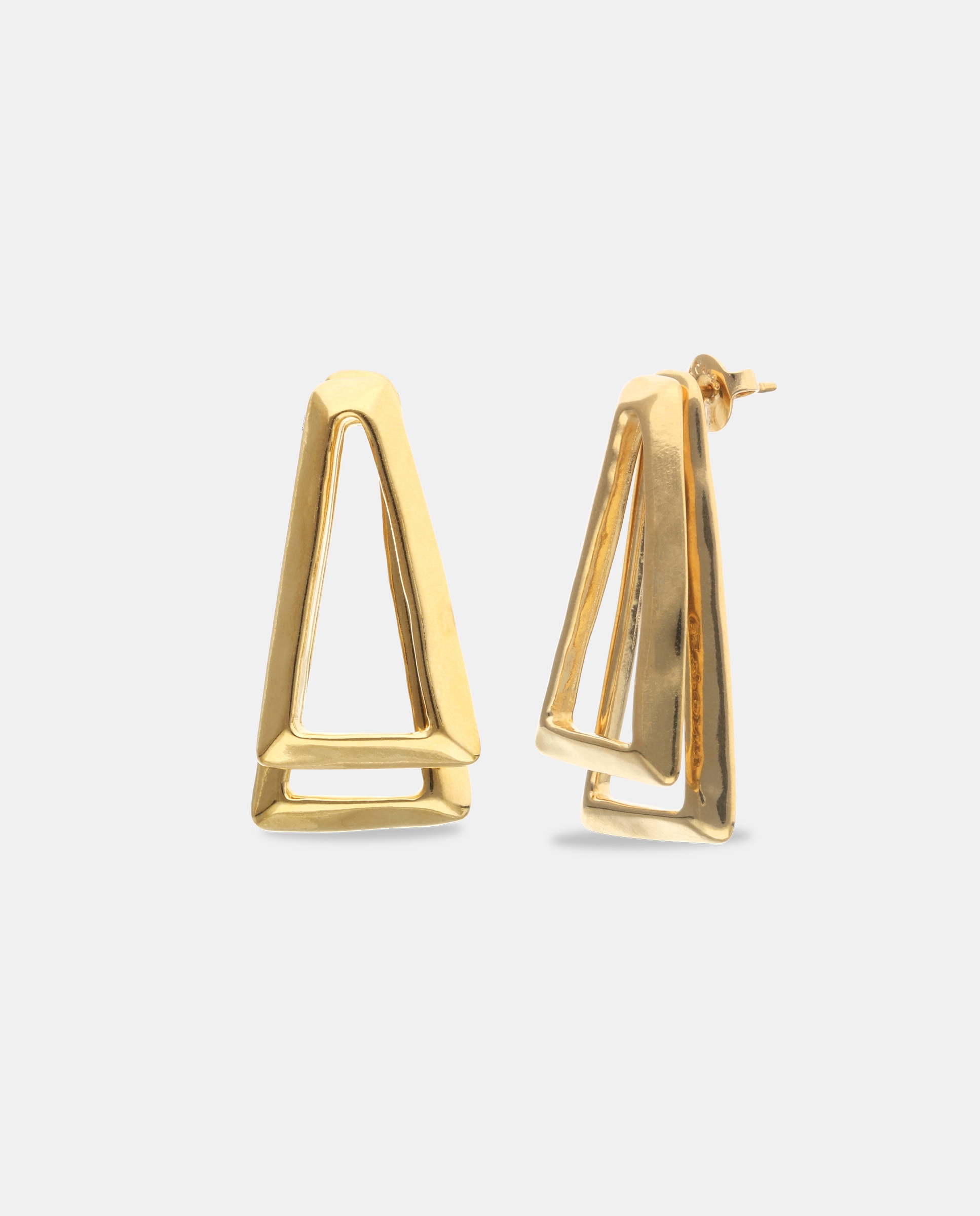 Imagem 0 de Brincos Duplos em Forma de Triângulo Banhados a Ouro 18k