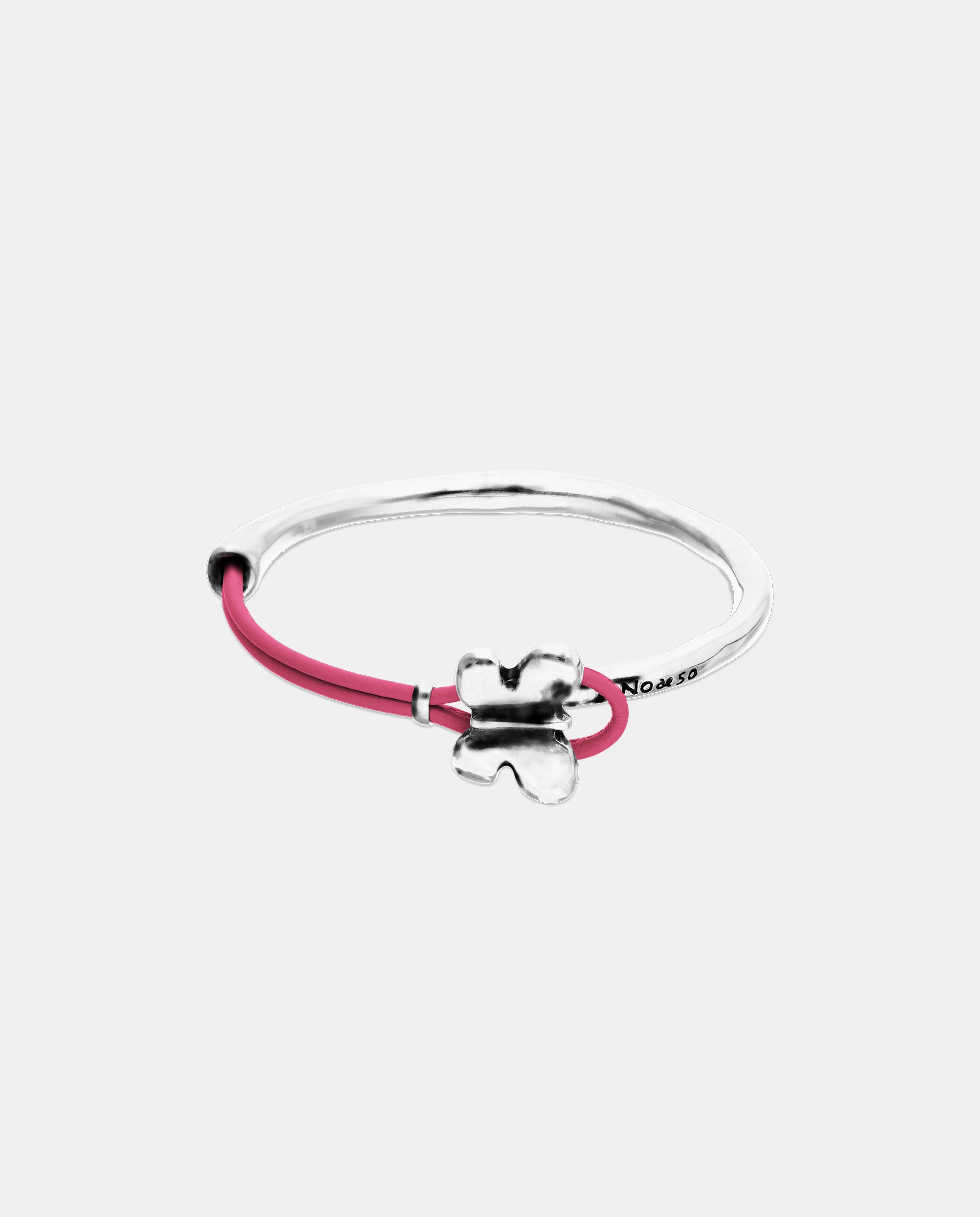 Imagem 0 de Pulseira de Couro Rosa Semi-rígida Banhada em Prata com Borboleta