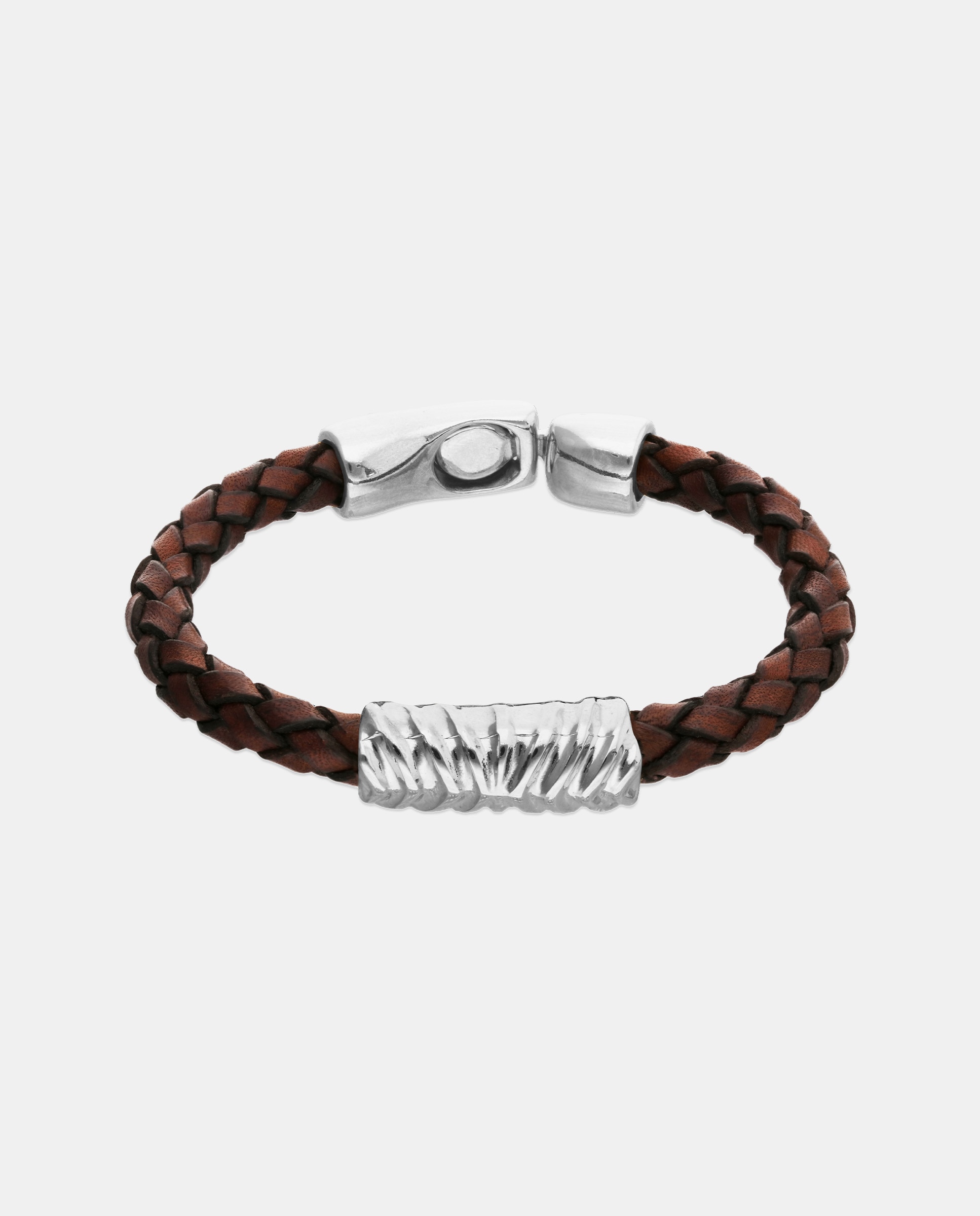 Imagem 0 de Pulseira de Couro Banhada em Prata de Lei