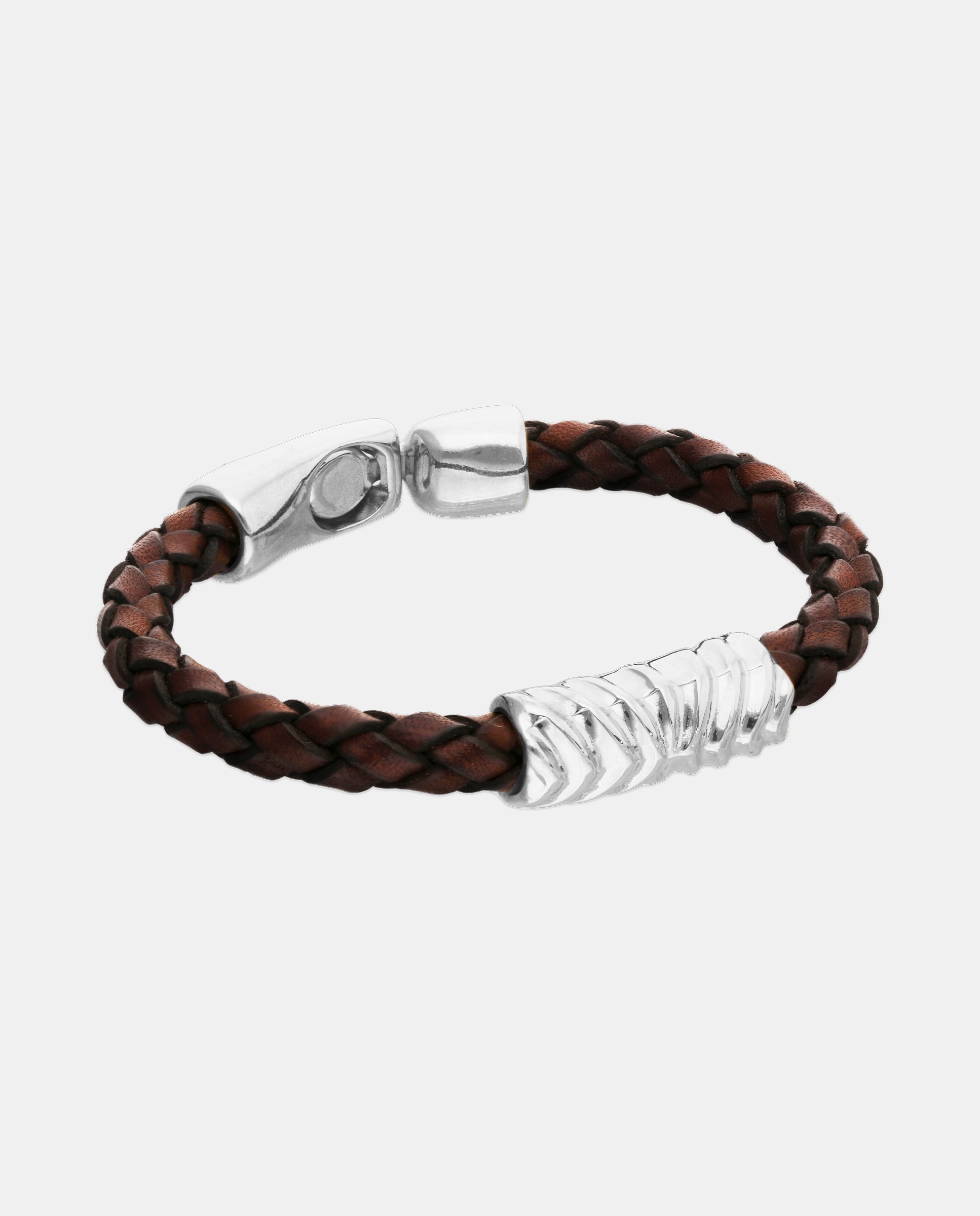 Pulseira de Couro Banhada em Prata de Lei Prata-3