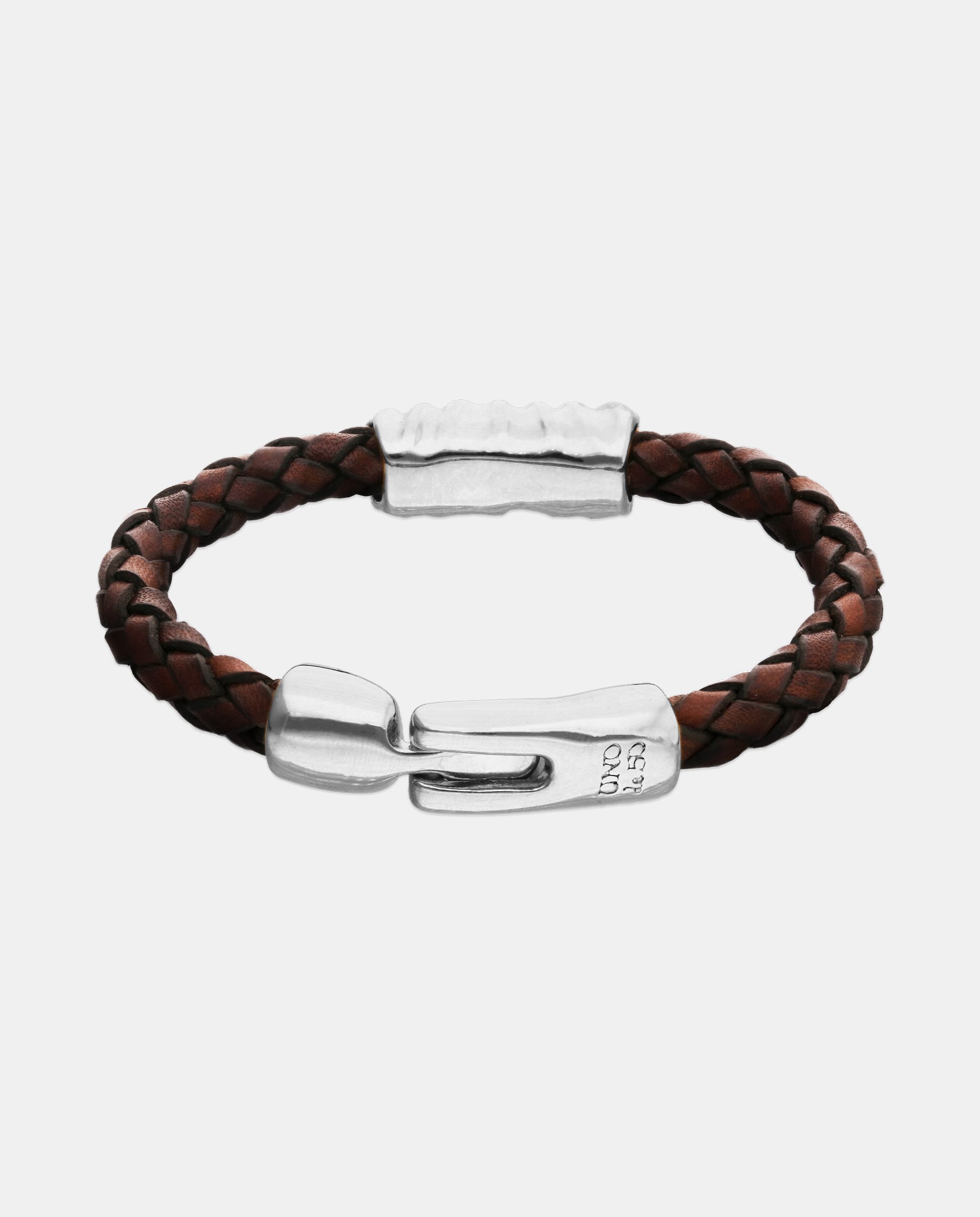 Pulseira de Couro Banhada em Prata de Lei Prata-4
