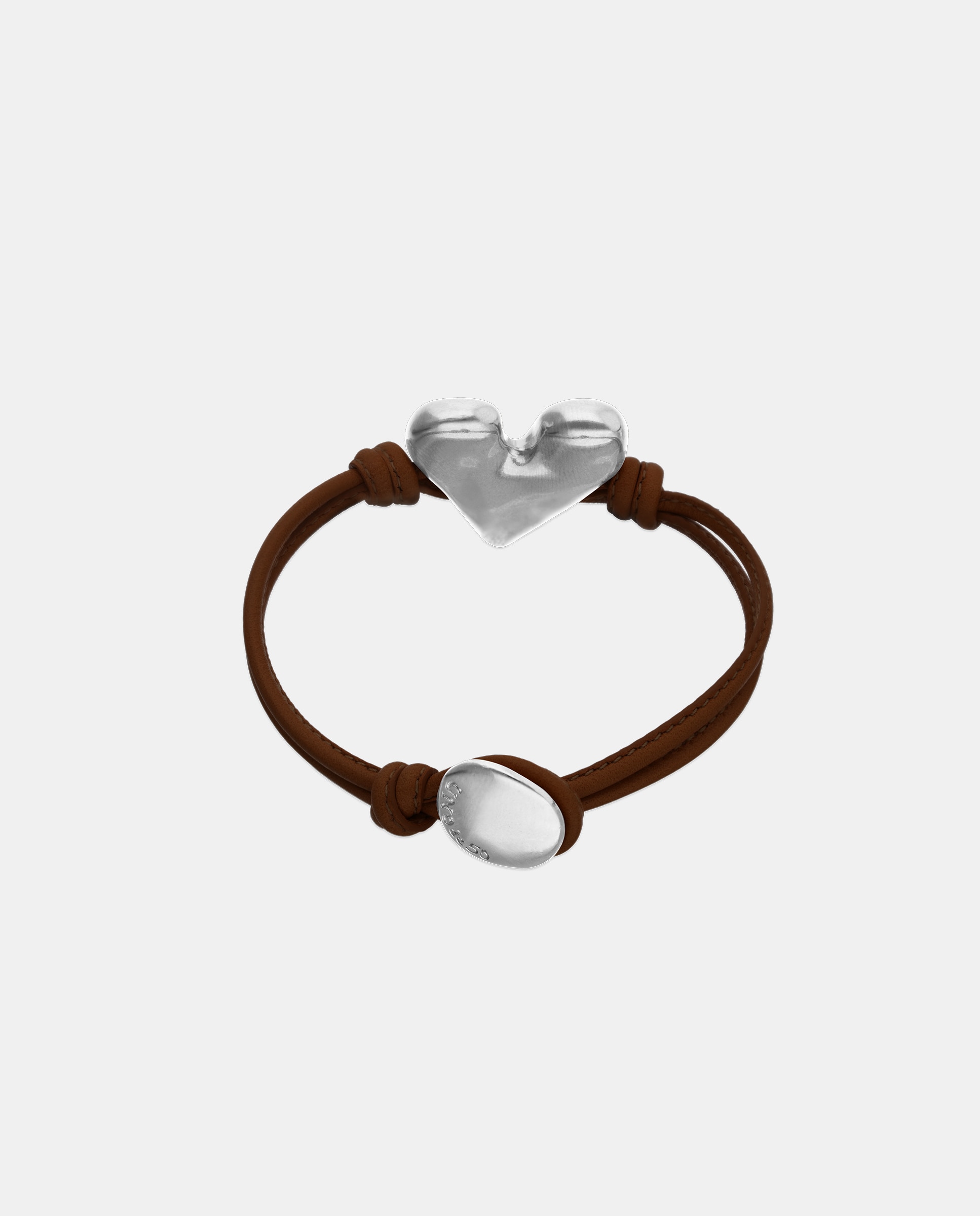 Pulseira de Couro com Detalhe de Coração Banhado em Prata de Lei Prata-3