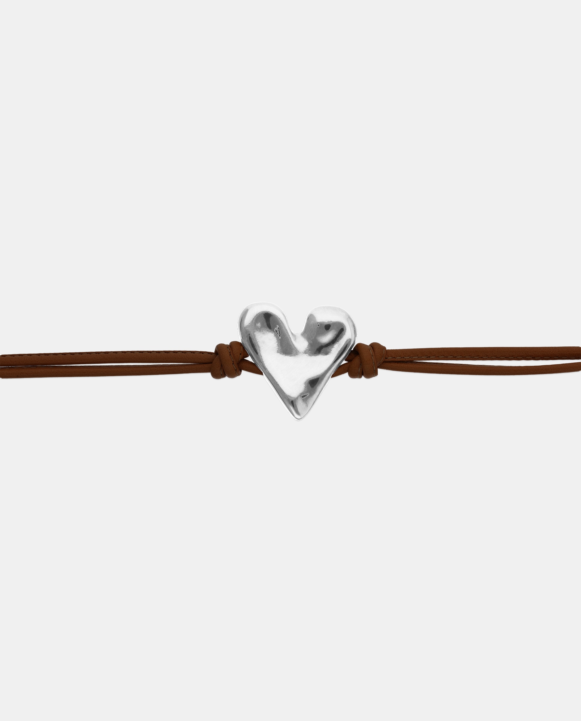 Pulseira de Couro com Detalhe de Coração Banhado em Prata de Lei Prata-4