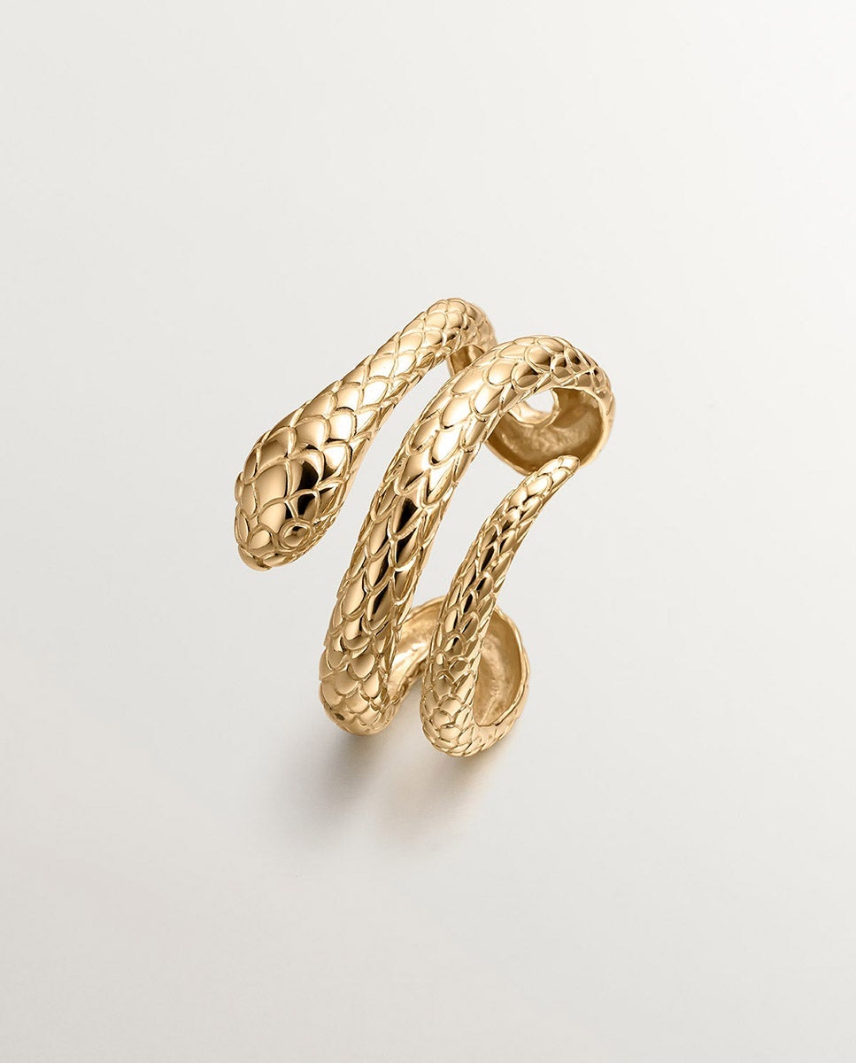 Pulseira Rígida de Prata 925 Banhada em Ouro Amarelo de 18k com Forma de Serpente Ouro-1