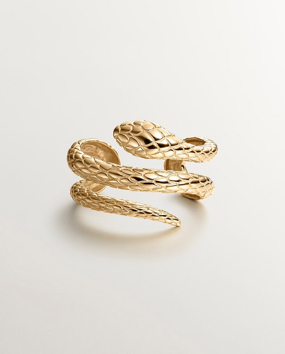 Pulseira Rígida de Prata 925 Banhada em Ouro Amarelo de 18k com Forma de Serpente Ouro-3