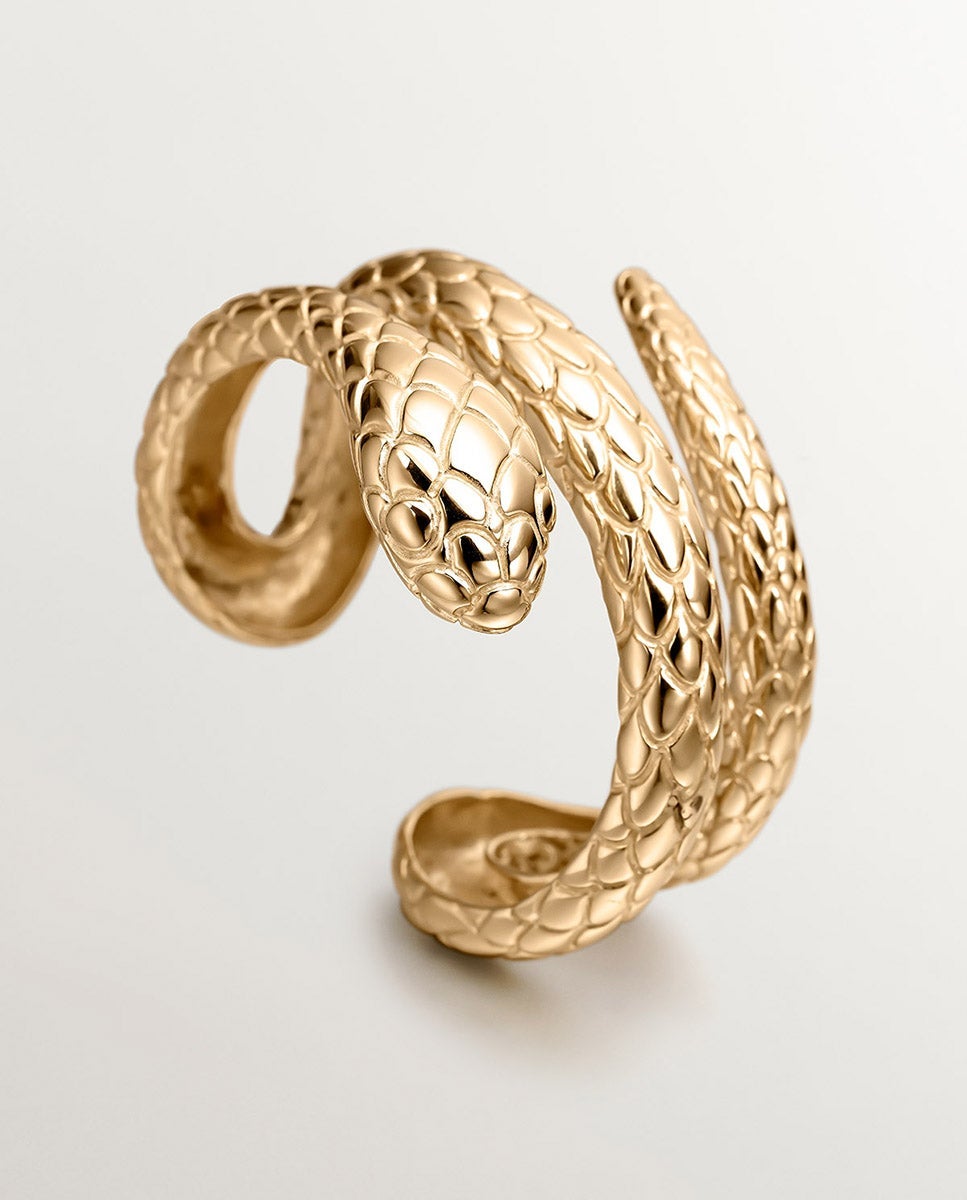 Pulseira Rígida de Prata 925 Banhada em Ouro Amarelo de 18k com Forma de Serpente Ouro-5