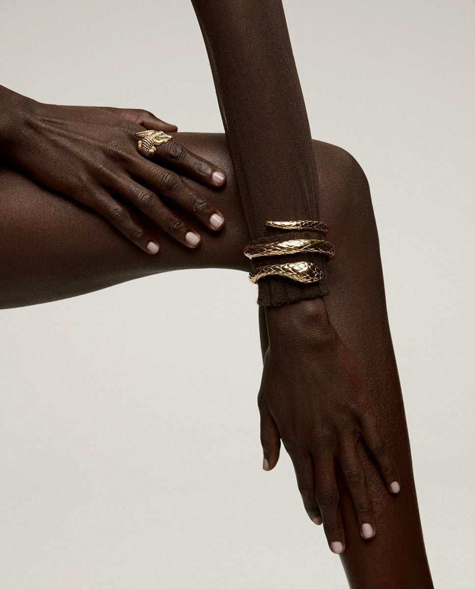 Pulseira Rígida de Prata 925 Banhada em Ouro Amarelo de 18k com Forma de Serpente Ouro-6
