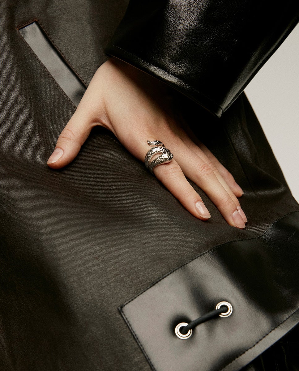 Anel Largo de Prata 925 com Forma de Serpente Prata-2