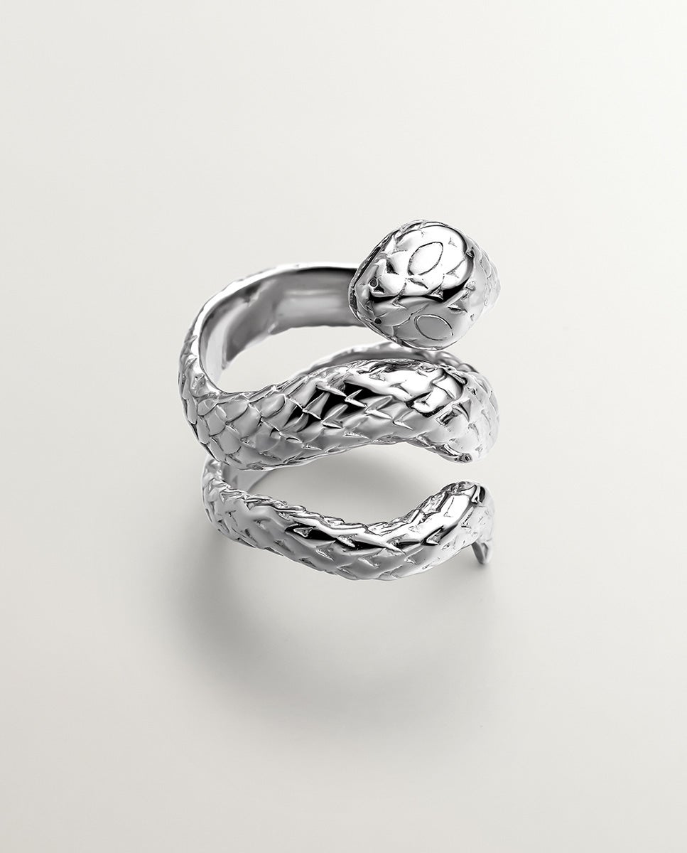 Anel Largo de Prata 925 com Forma de Serpente Prata-3