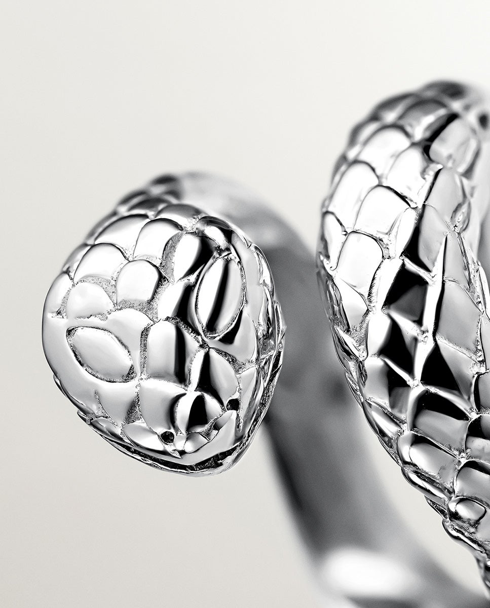 Anel Largo de Prata 925 com Forma de Serpente Prata-5