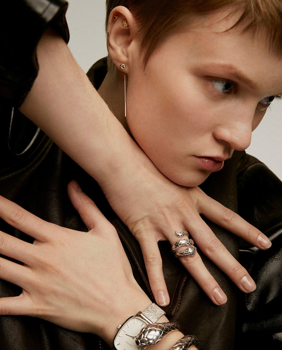 Anel Largo de Prata 925 com Forma de Serpente Prata-6