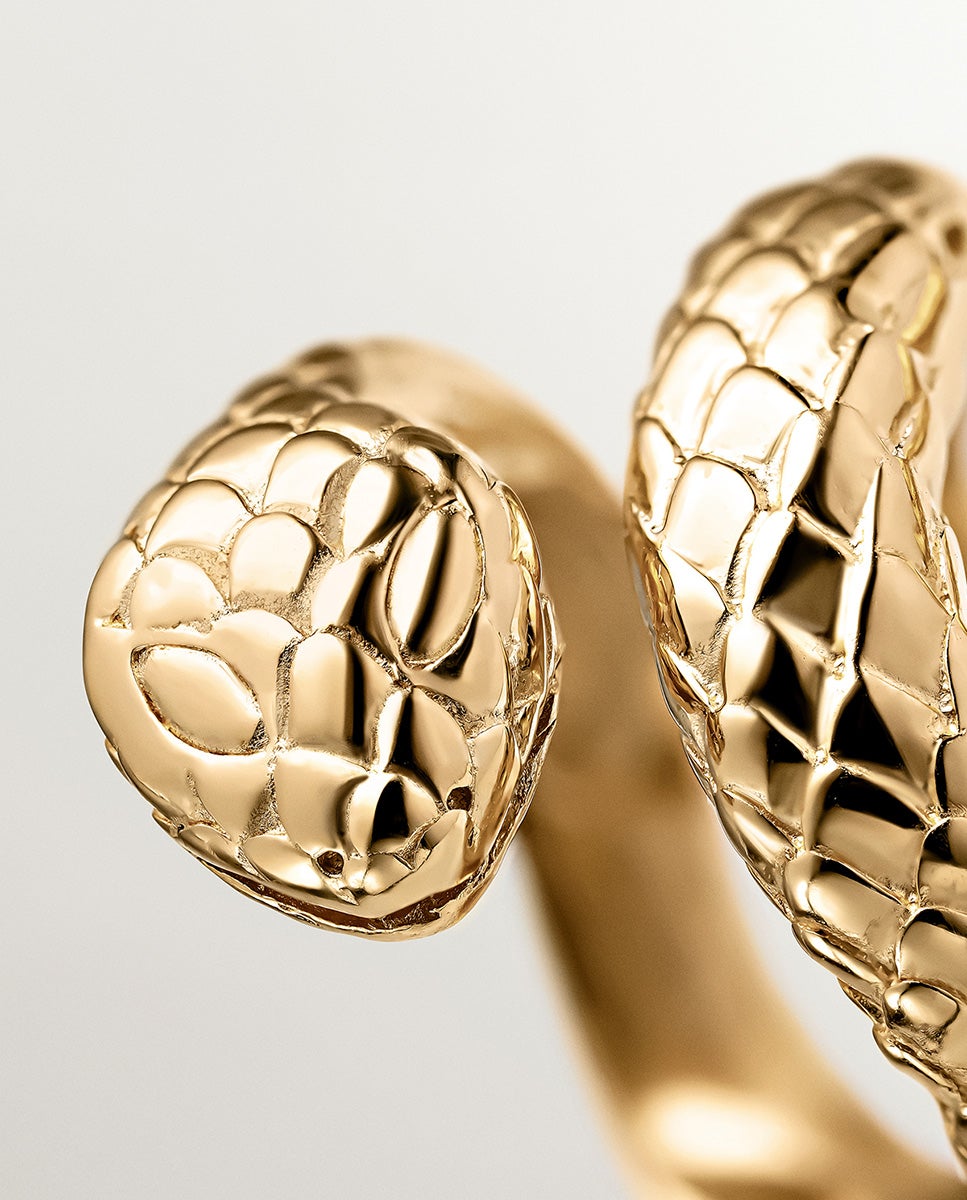 Anel Largo de Prata 925 Banhada em Ouro Amarelo de 18k com Forma de Serpente Ouro-5
