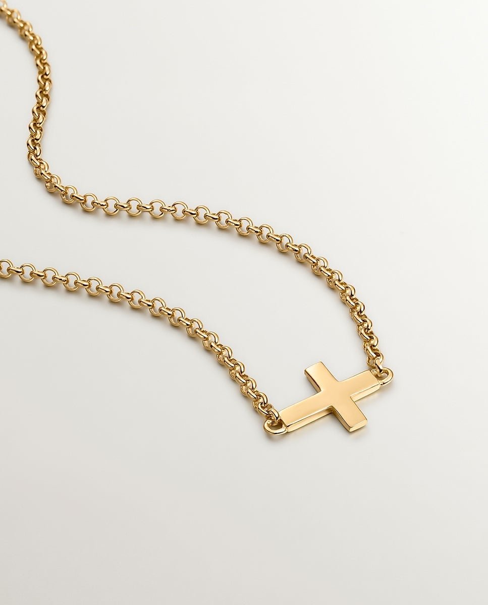 Corrente com Pingente de Prata 925 Banhada a Ouro Amarelo de 18k com Cruz Dourado-2