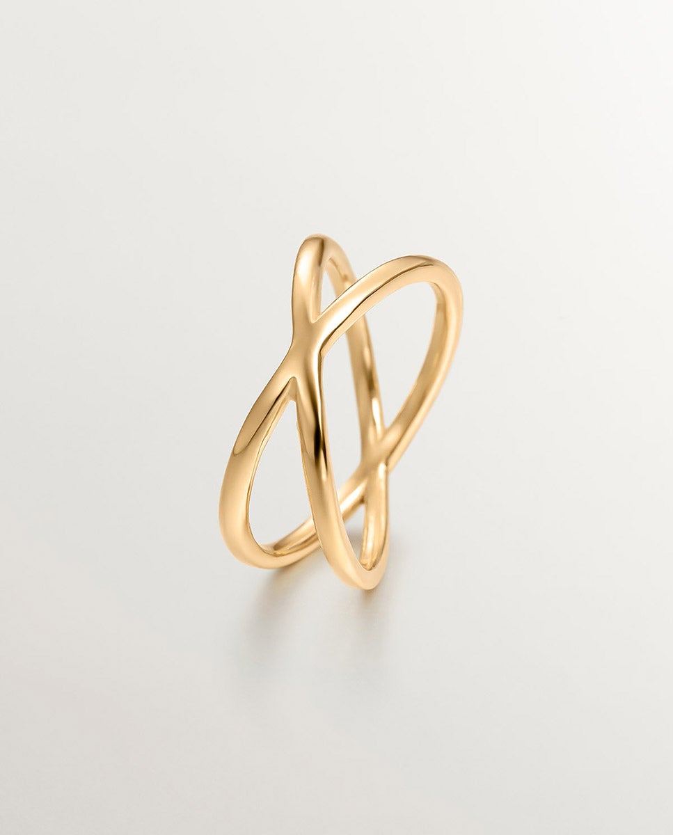 Imagem 0 de Anel Duplo Cruzado de Prata 925 com Banho em Ouro Amarelo de 18k