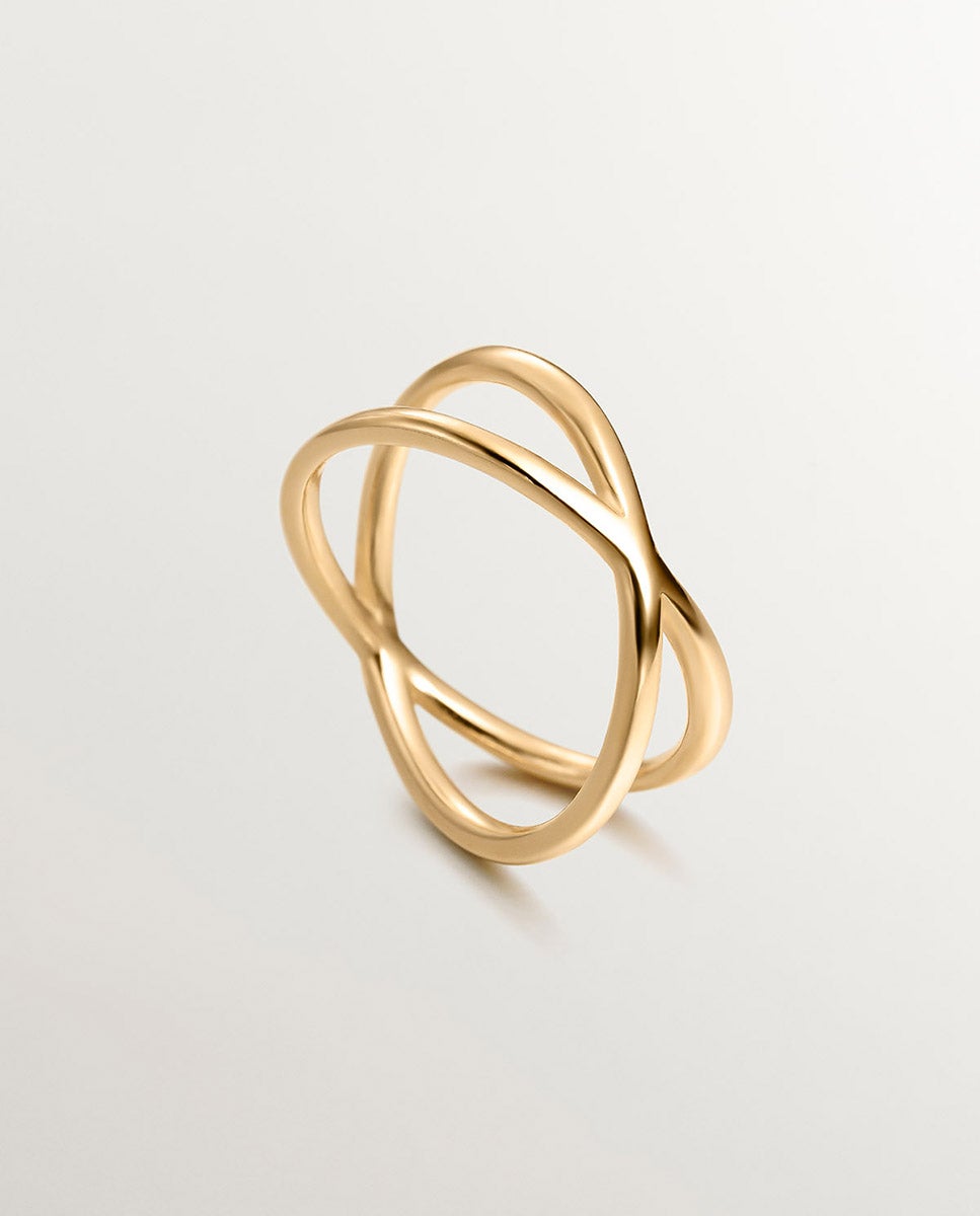 Anel Duplo Cruzado de Prata 925 Banhada em Ouro Amarelo de 18k Ouro-5