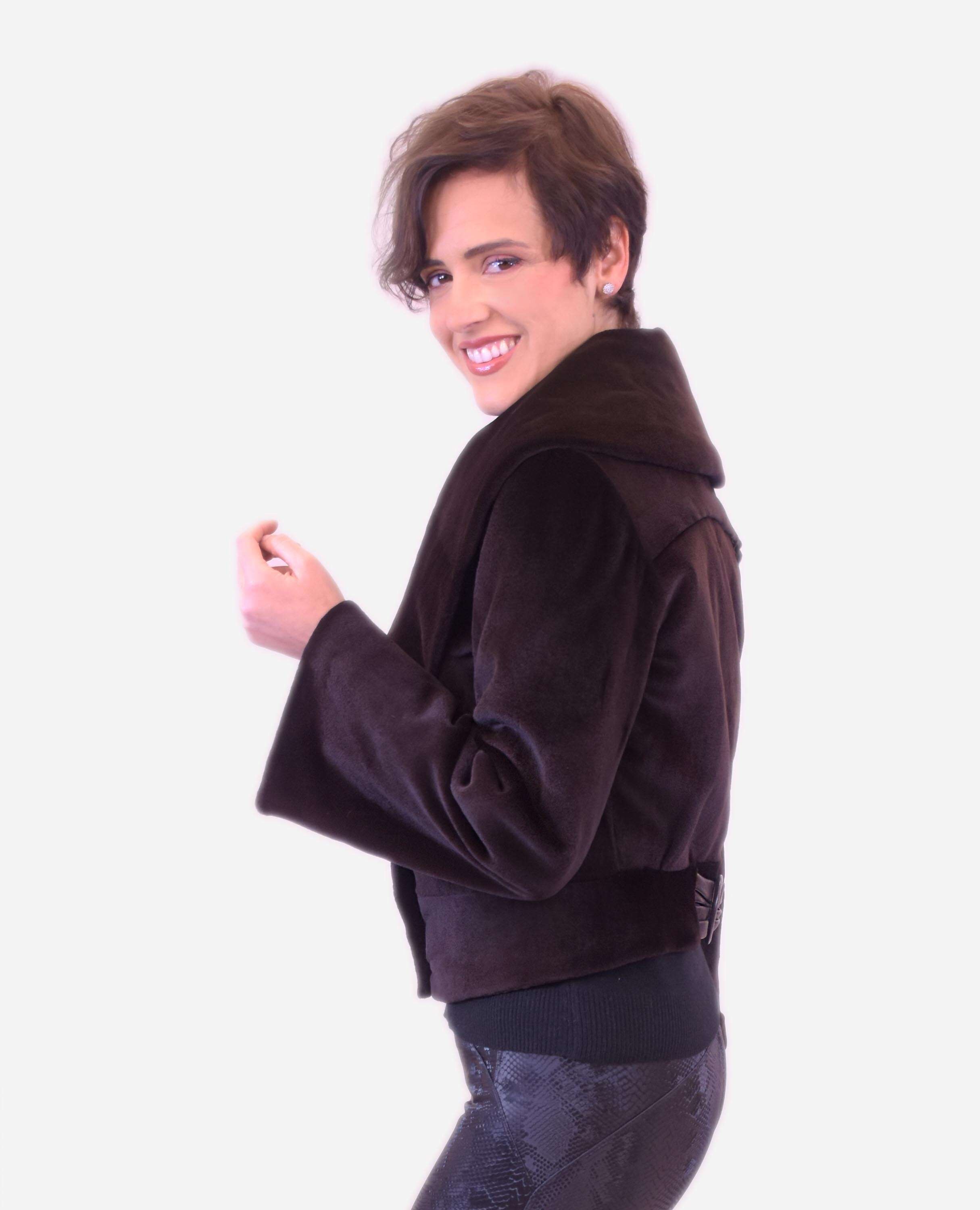 Casaco em Pelo de Vison Acetinado Preto-3