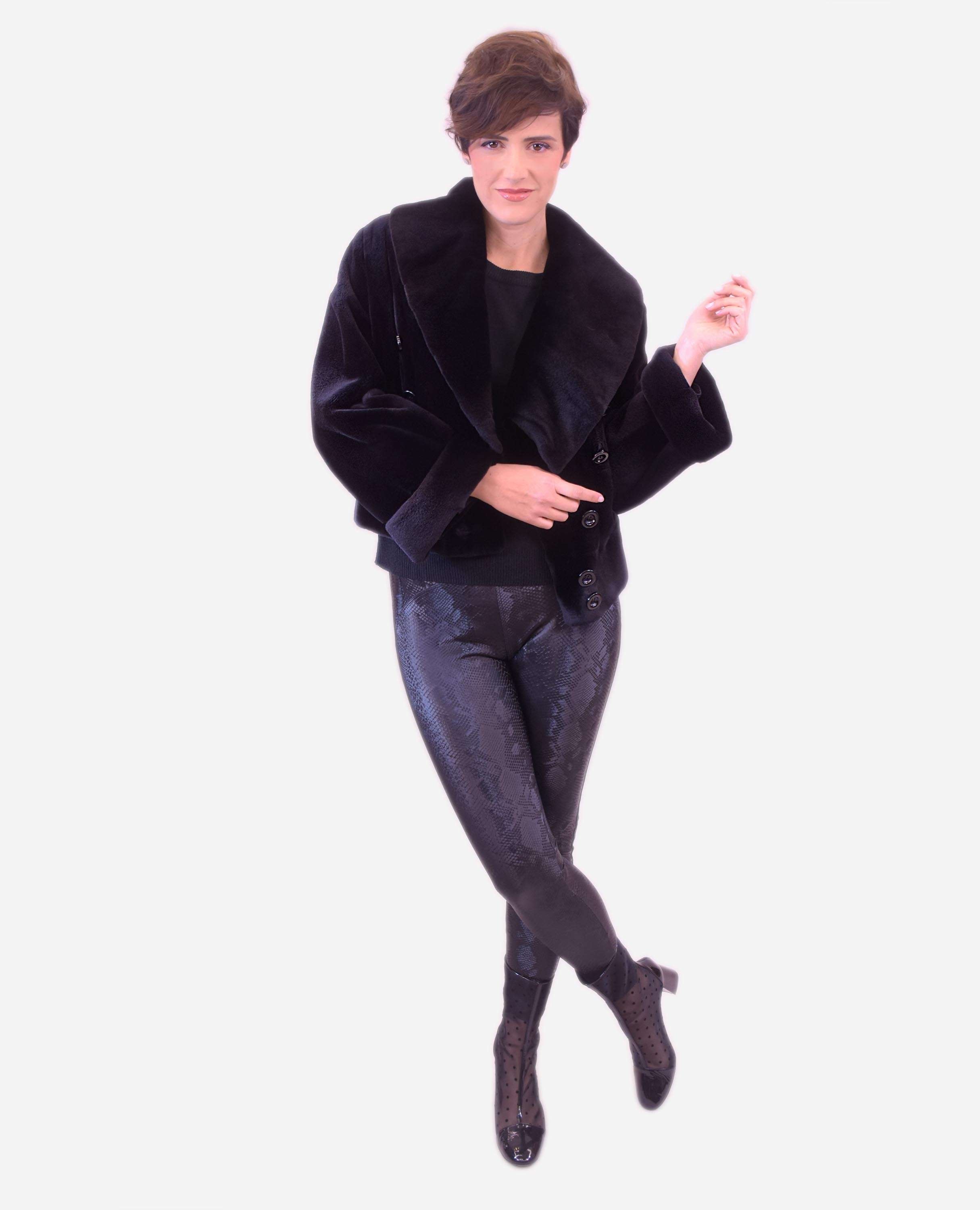 Casaco em Pelo de Vison Acetinado Castanho-escuro-1