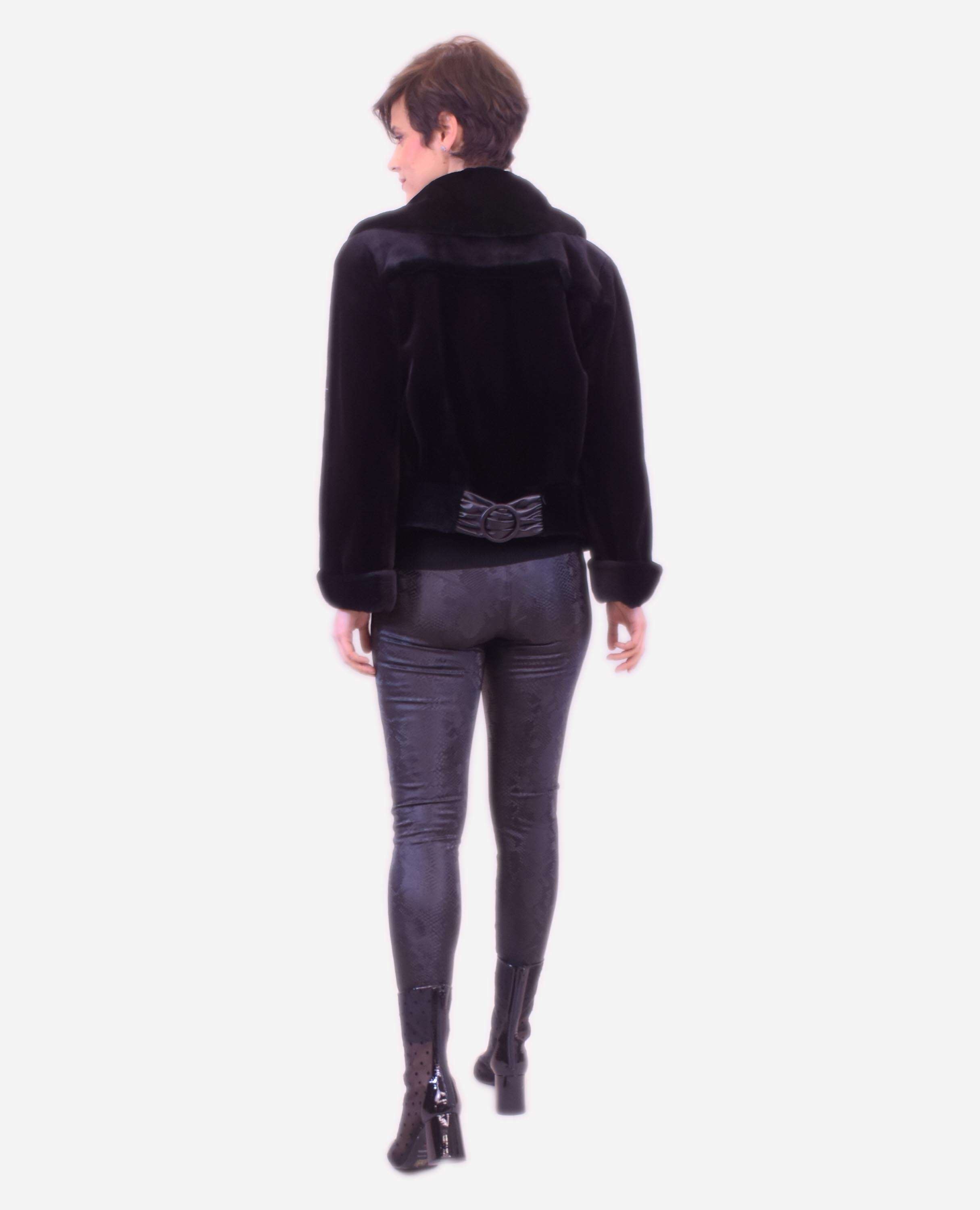 Casaco em Pelo de Vison Acetinado Castanho-escuro-2