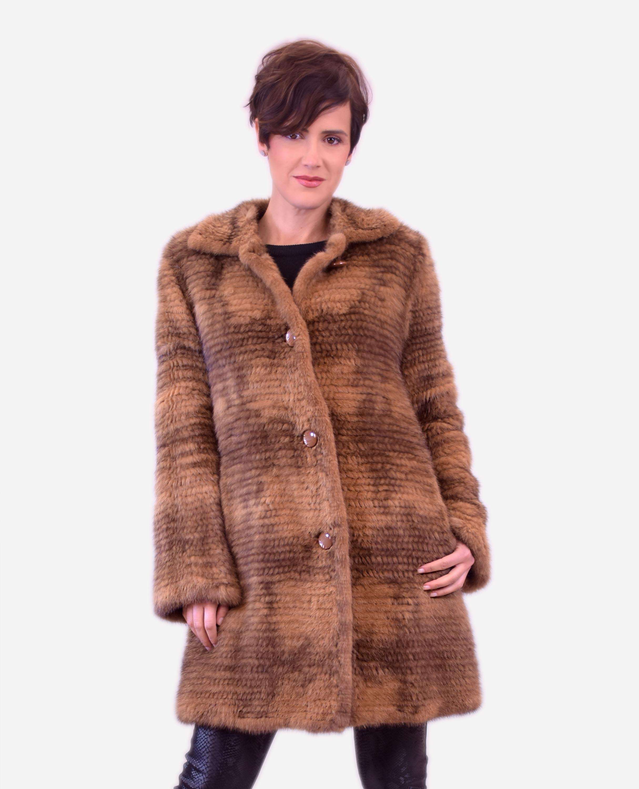 Sobretudo em Pelo de Vison Tricotado Castanho-escuro-1