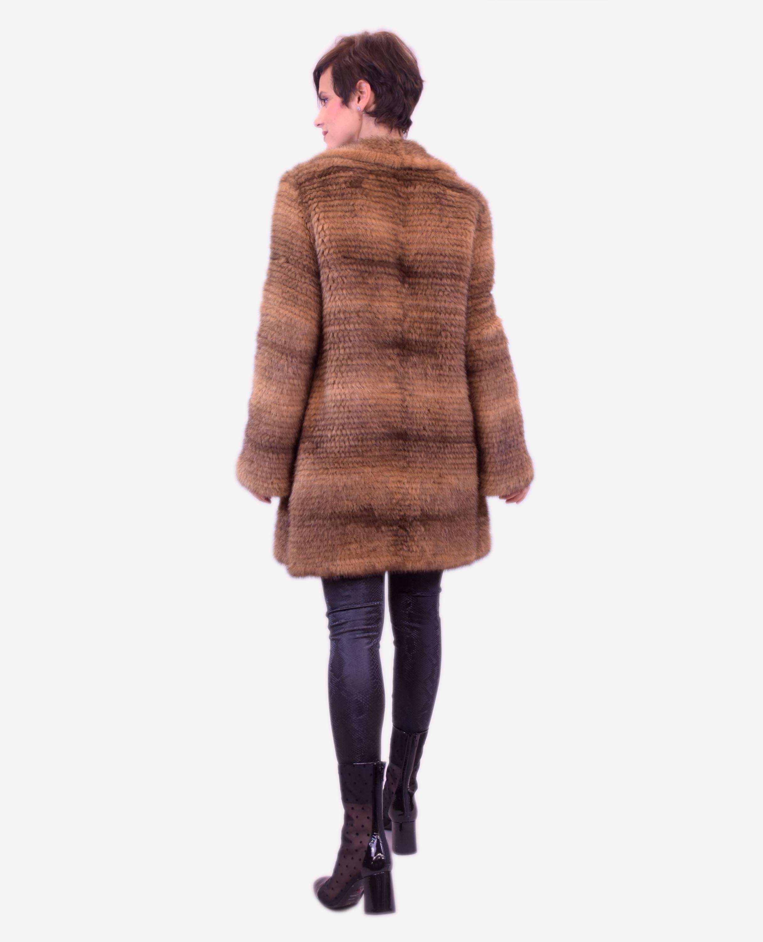 Sobretudo em Pelo de Vison Tricotado Castanho-escuro-2