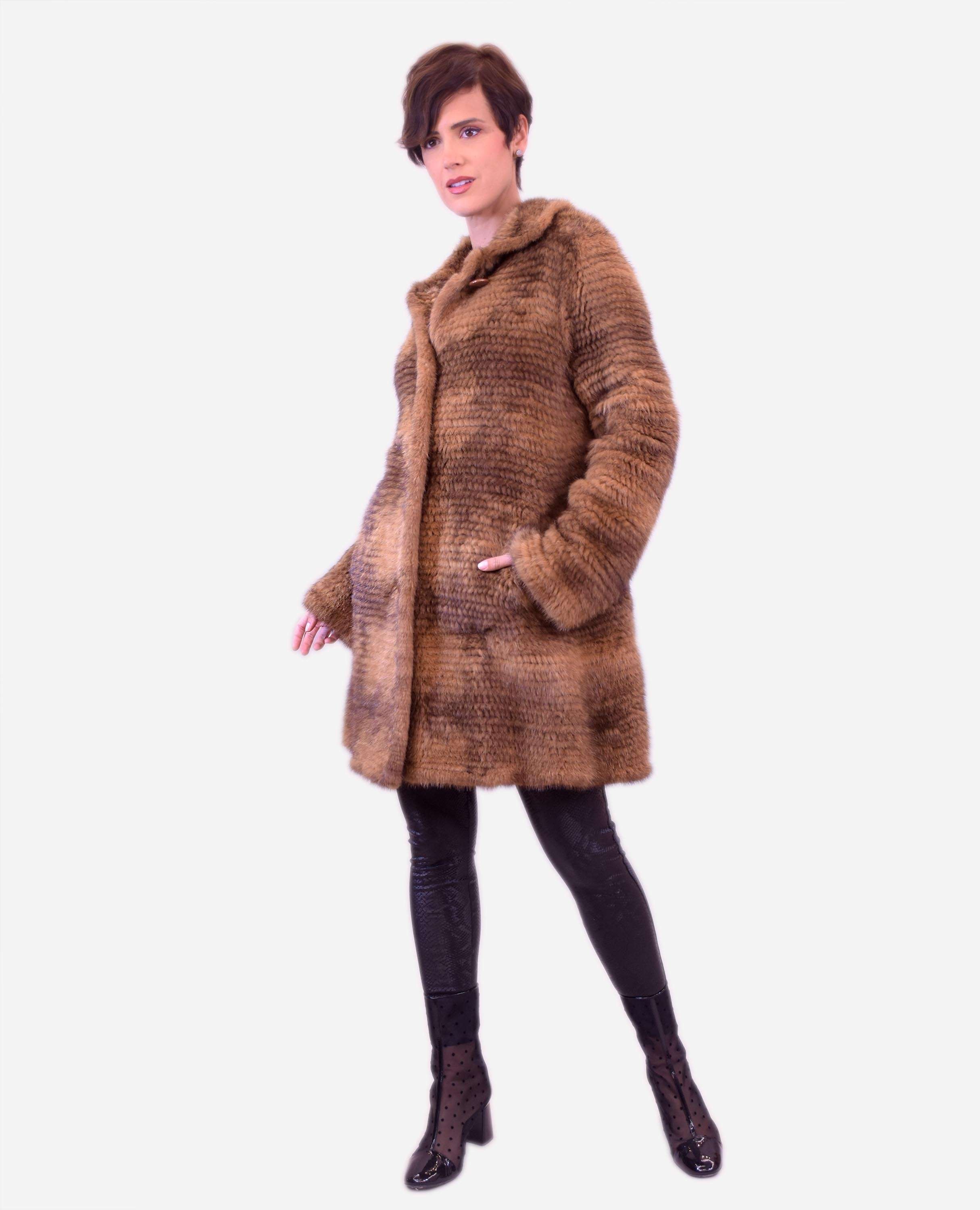 Sobretudo em Pelo de Vison Tricotado Castanho-escuro-3