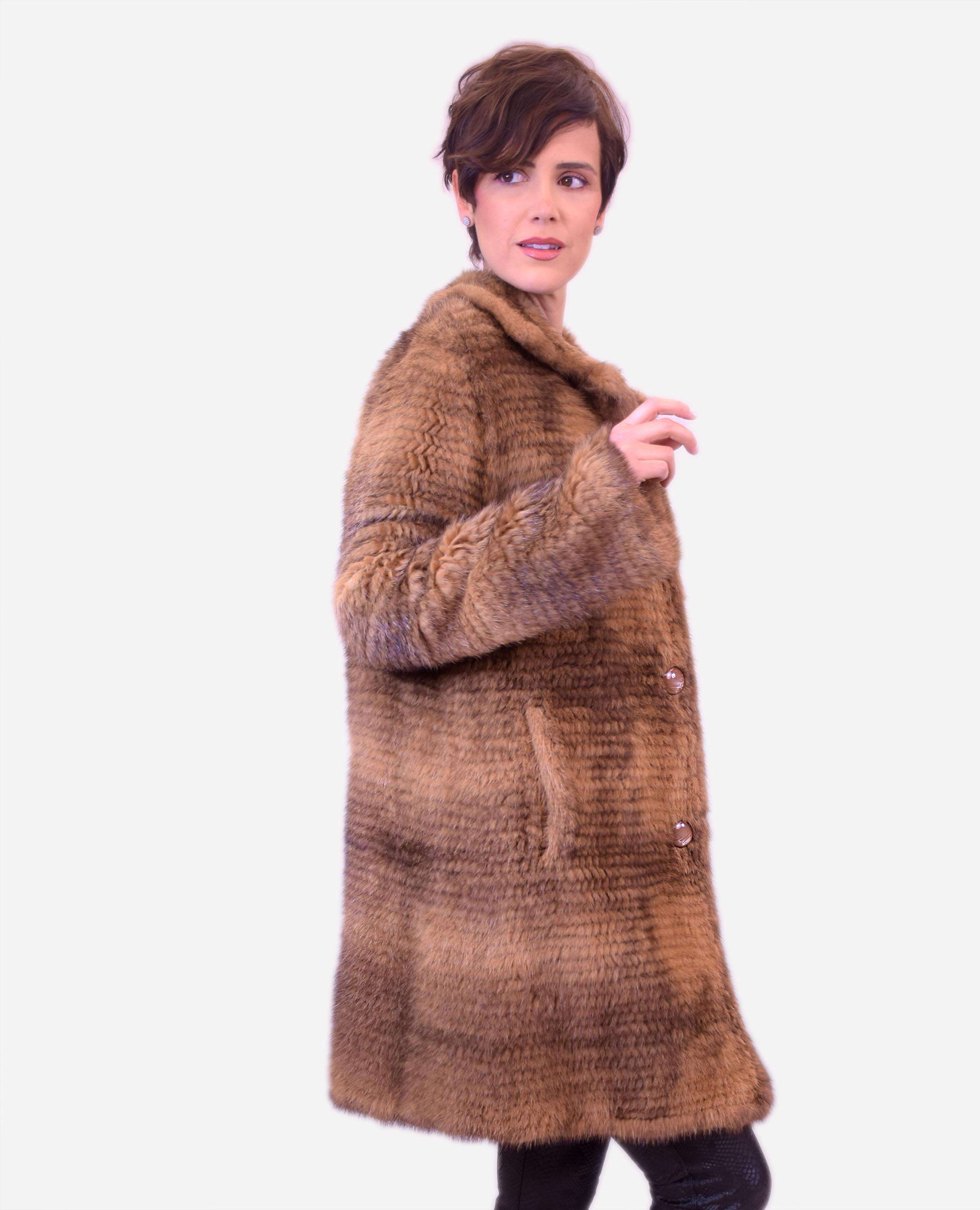Sobretudo em Pelo de Vison Tricotado Castanho-escuro-4