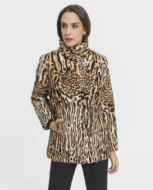 Imagem 0 de Sobretudo em Pelo de Pele Kid com Estampado de Leopardo