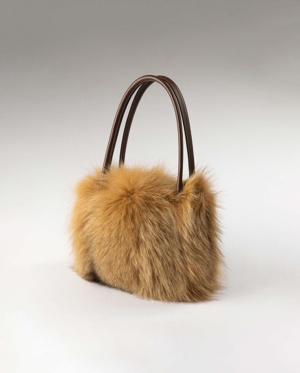 Mala Multiposições de Pelo de Raposa Castanho-claro-2