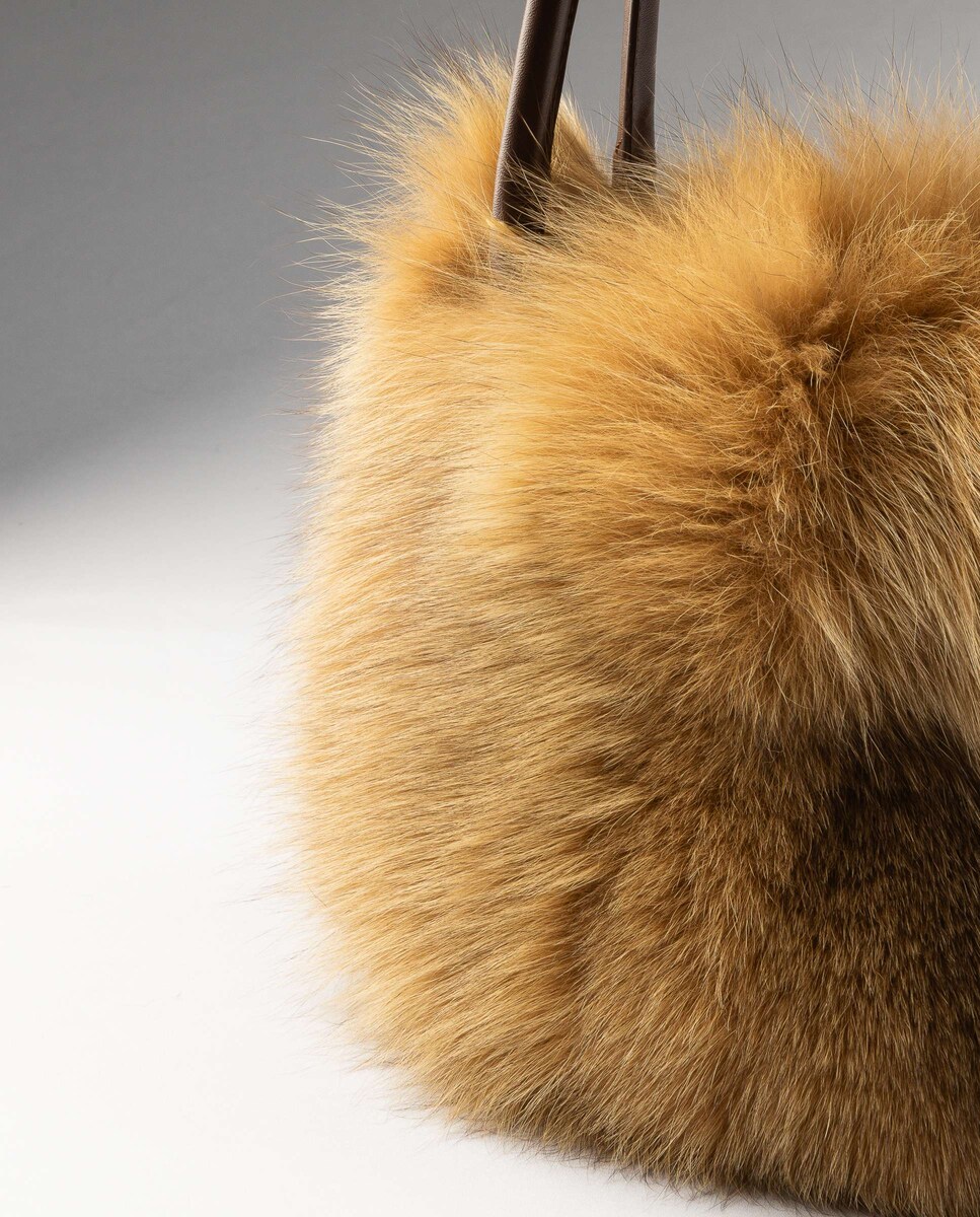 Mala Multiposições de Pelo de Raposa Castanho-claro-3