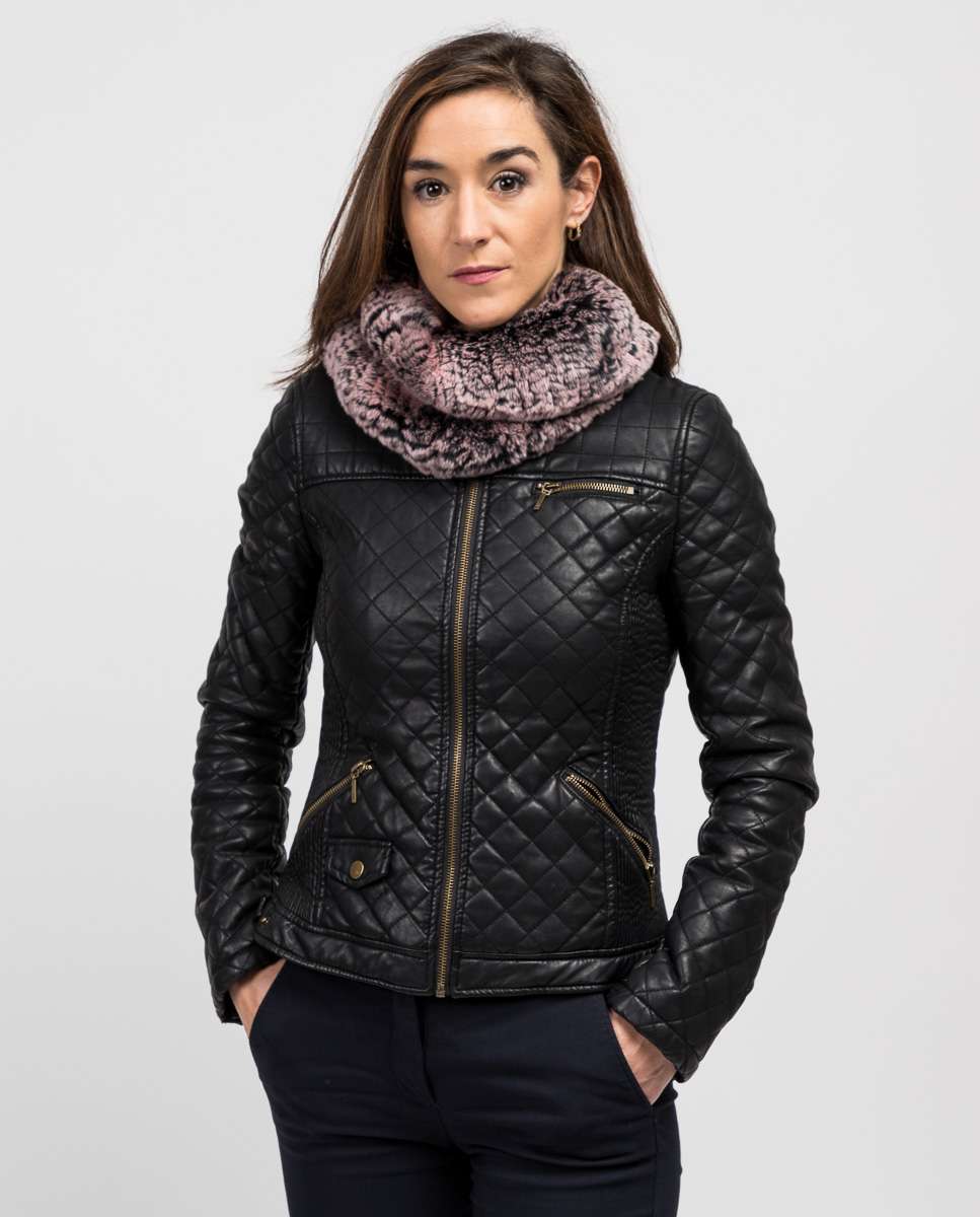 Gola de Pelo de Rex em Rosa Preto / Rosa-3