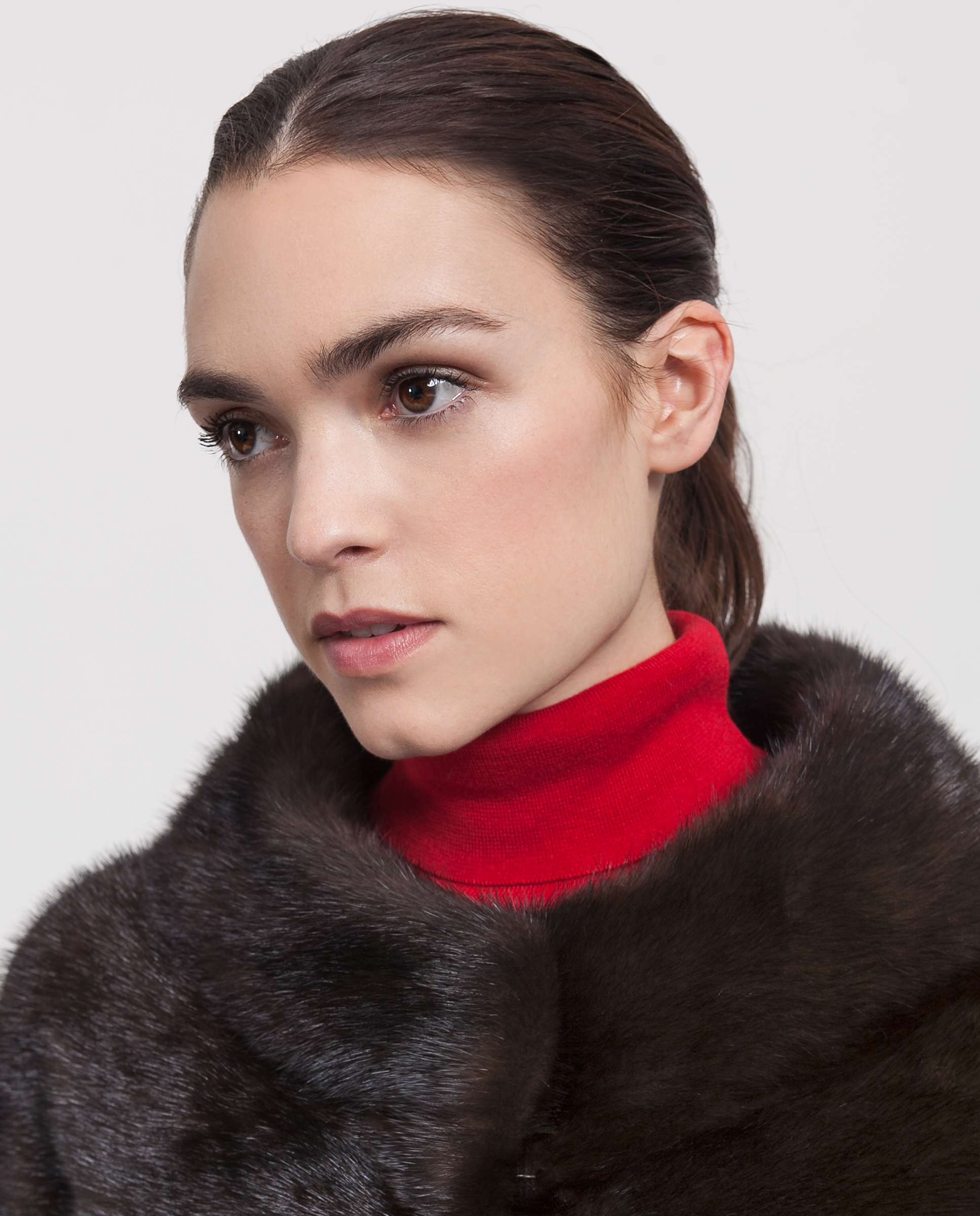 Sobretudo em Pelo de Vison com Gola À Barco Castanho-escuro-3