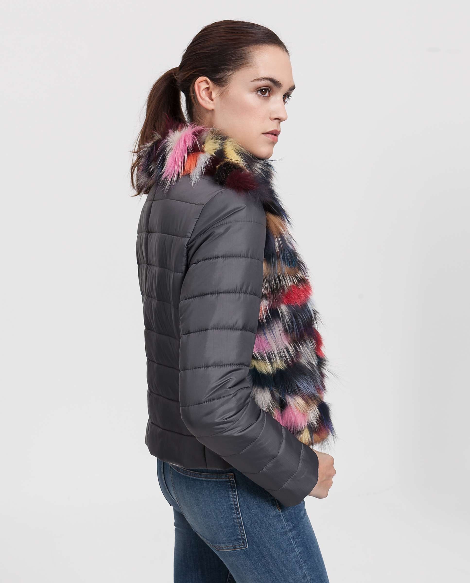 Blusão de Raposa Multicolor Combinado com Fecho Zip Multicolor-2