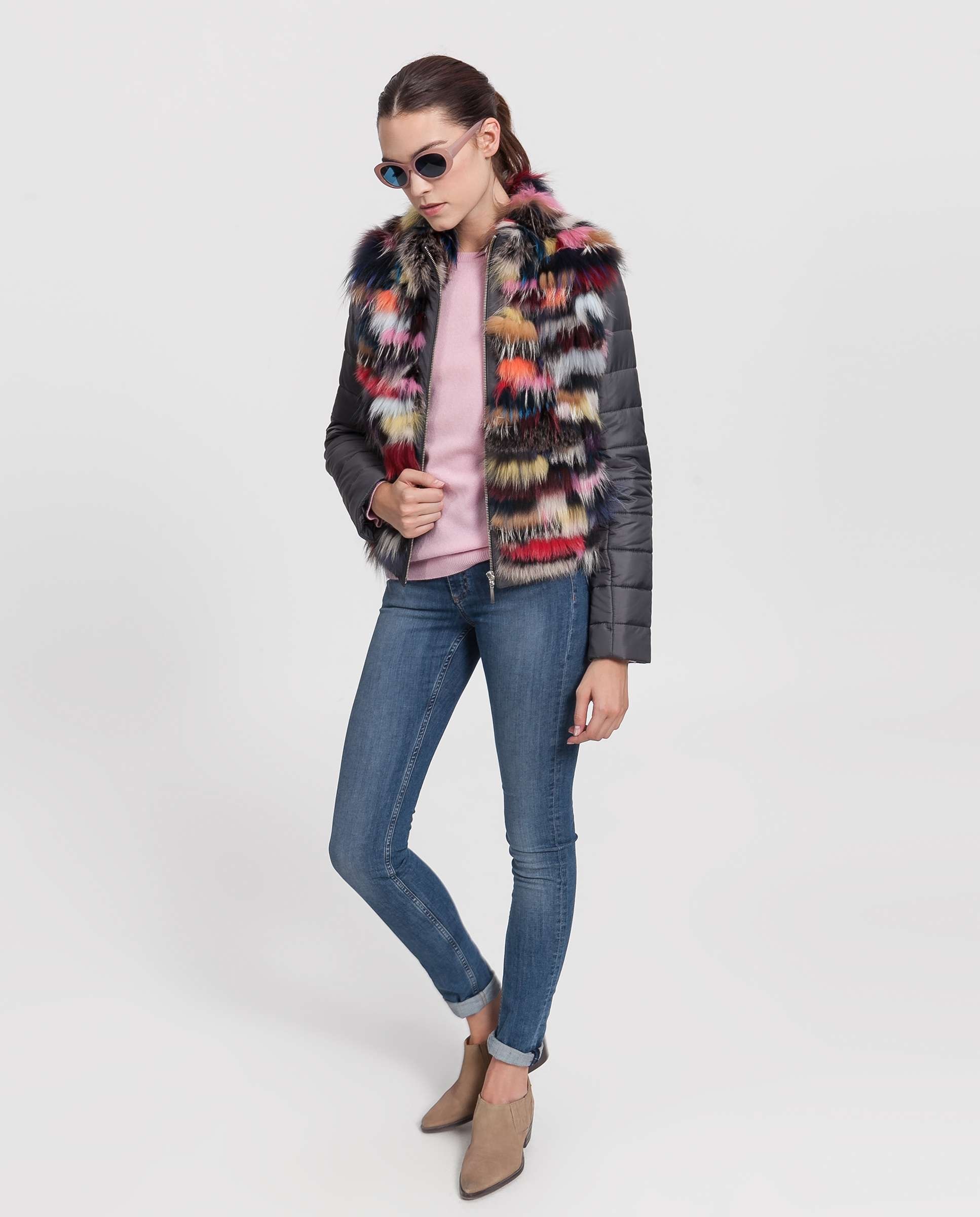 Blusão de Raposa Multicolor Combinado com Fecho Zip Multicolor-4