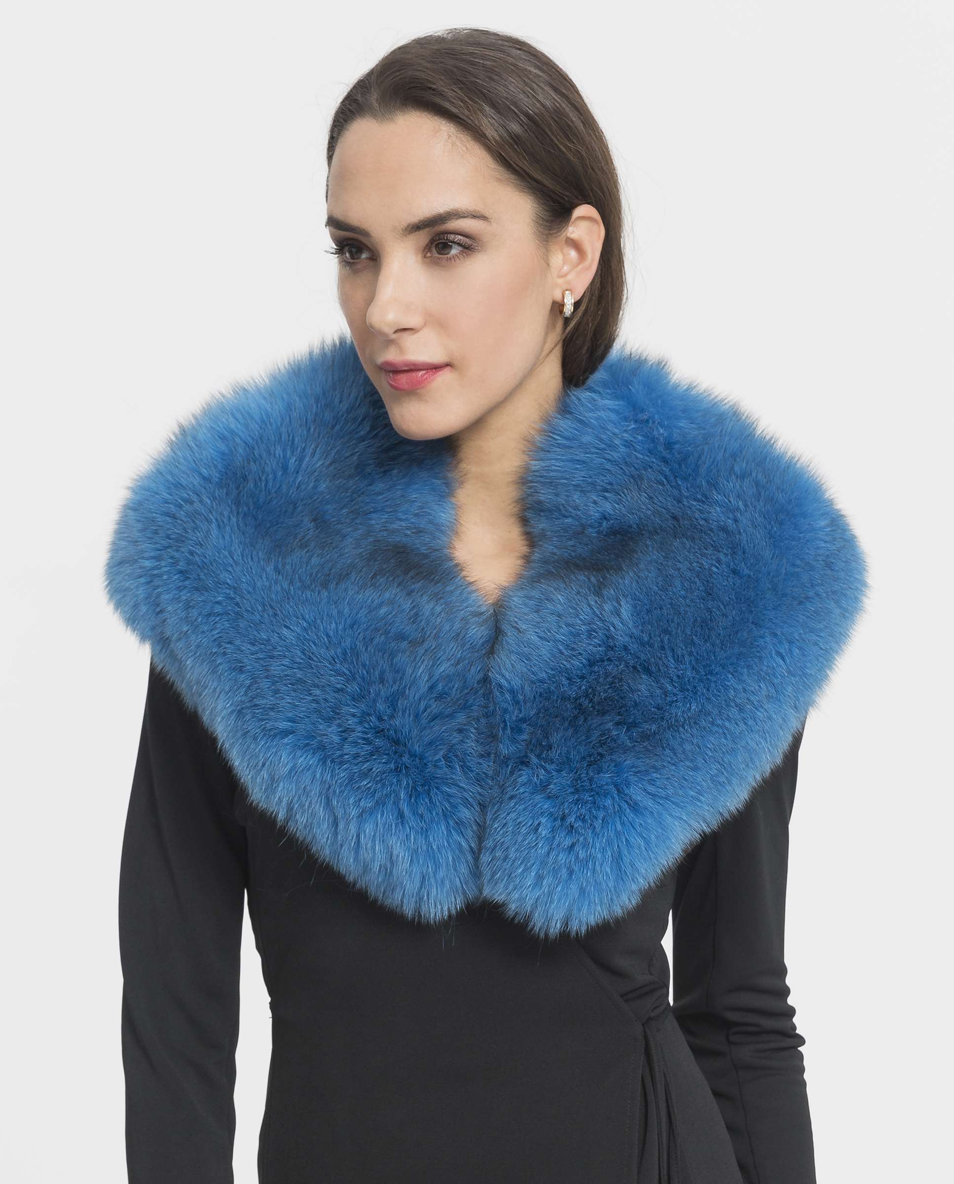 Estola em Pelo de Raposa em Azul Azul / Preto-3