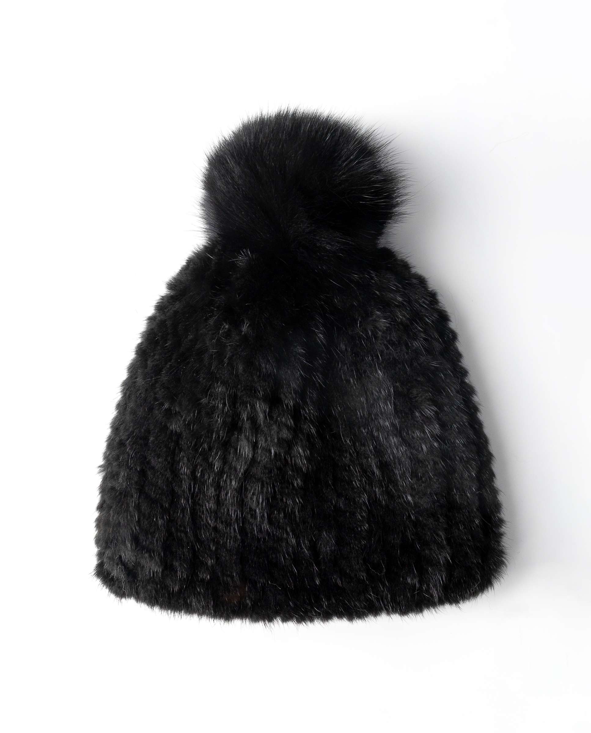 Chapéu em Pelo de Vison e Rex Tricotado com Pompom Preto-2