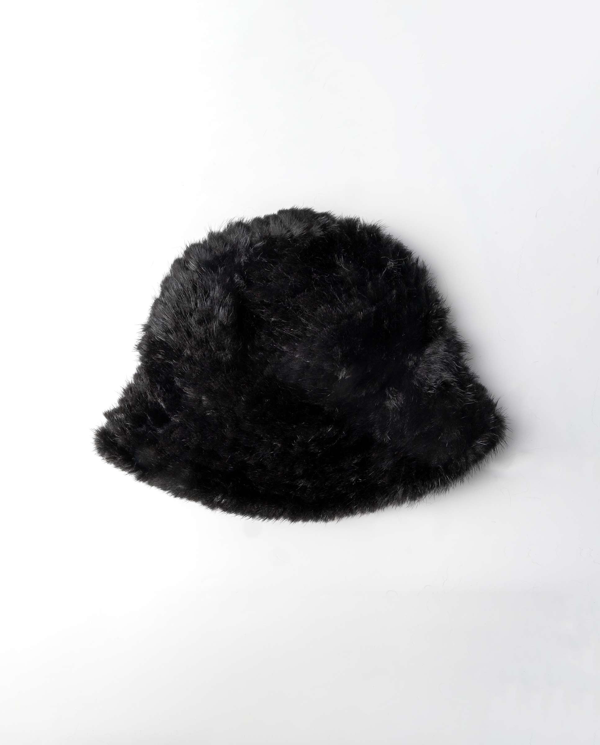 Chapéu de Pelo de Vison Tricotado com Aba no Perímetro Preto-2