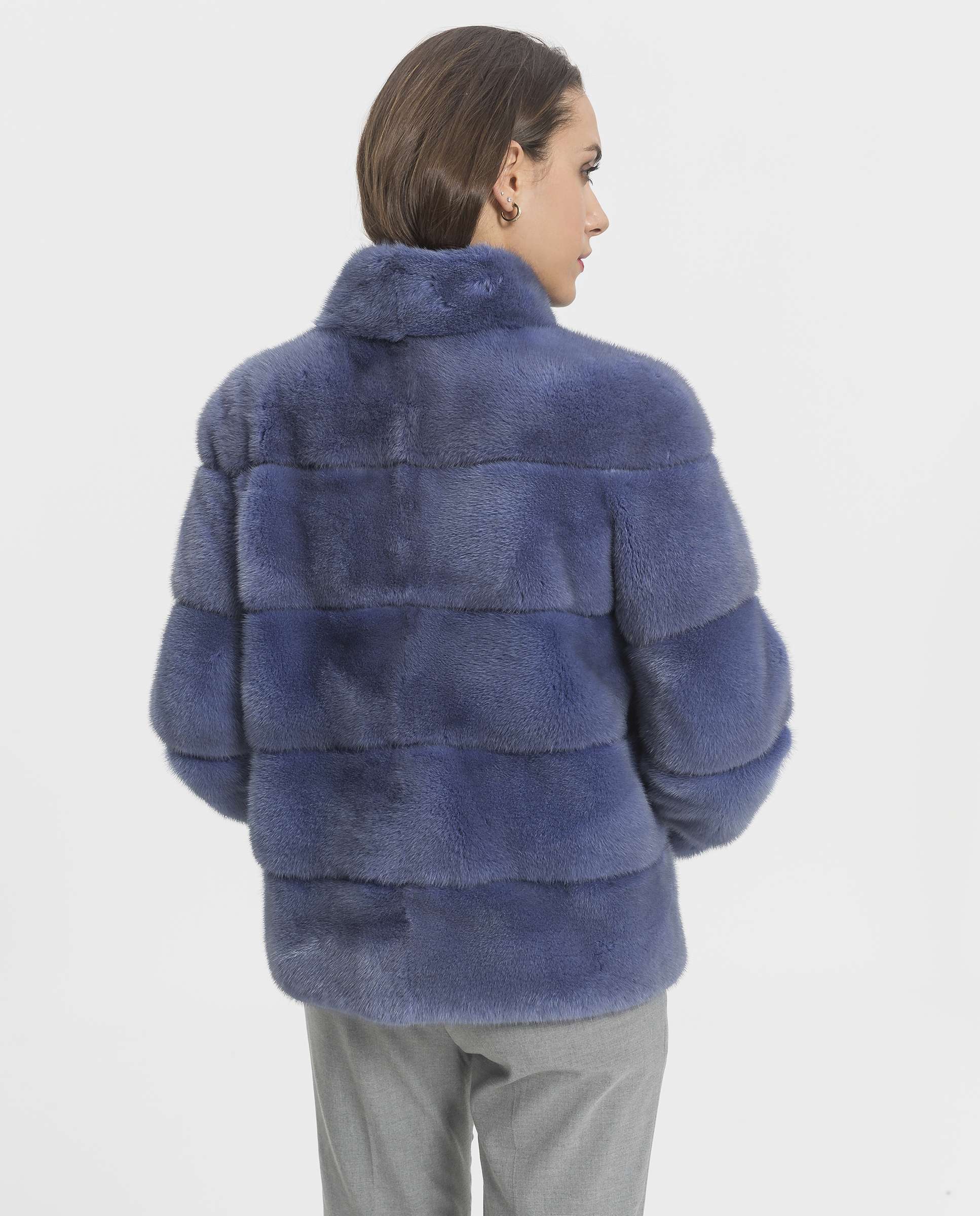 Sobretudo de Pelo Curto de Vison Azul / Branco-2
