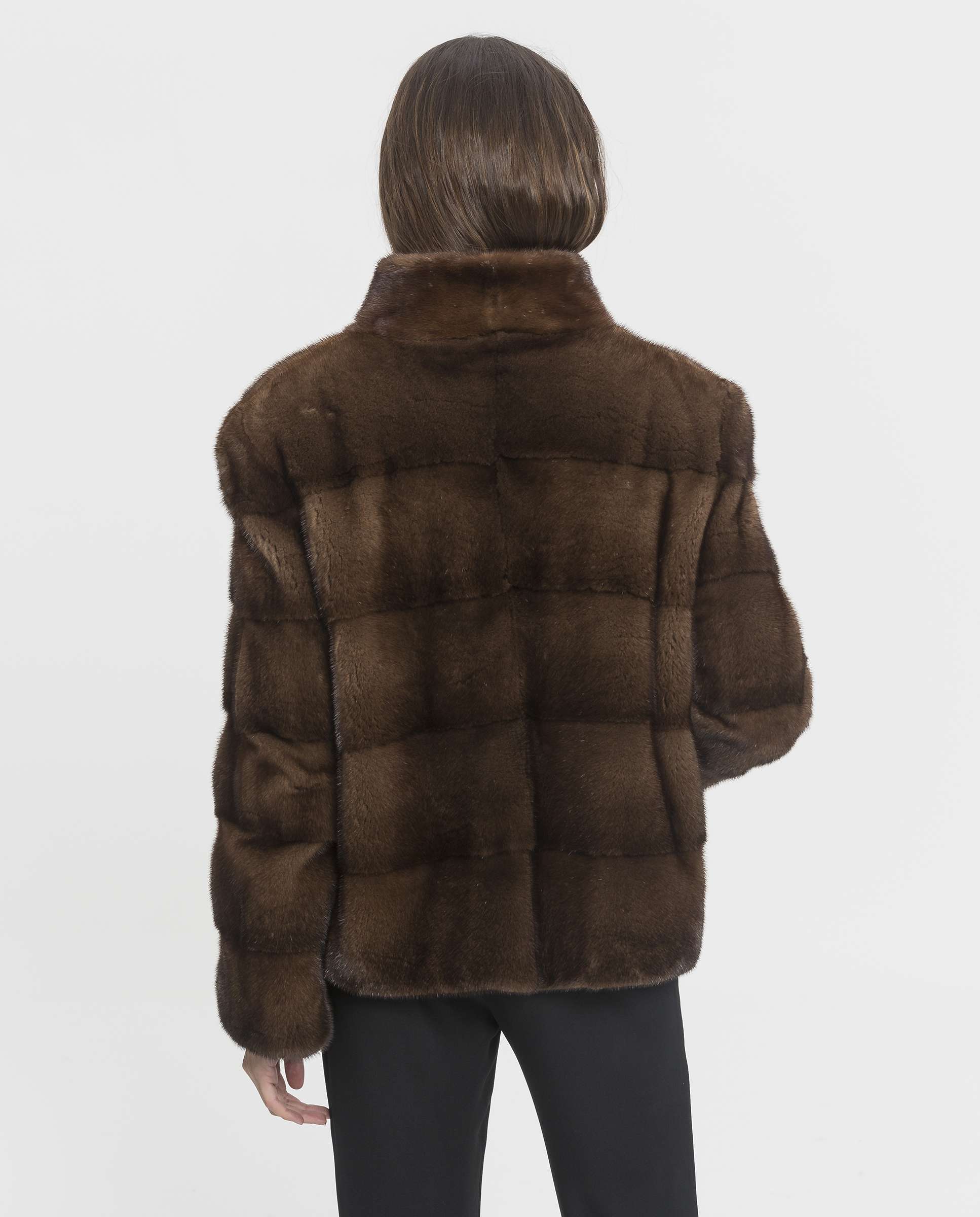 Casaco em Pelo de Vison com Bolsos Castanho-2
