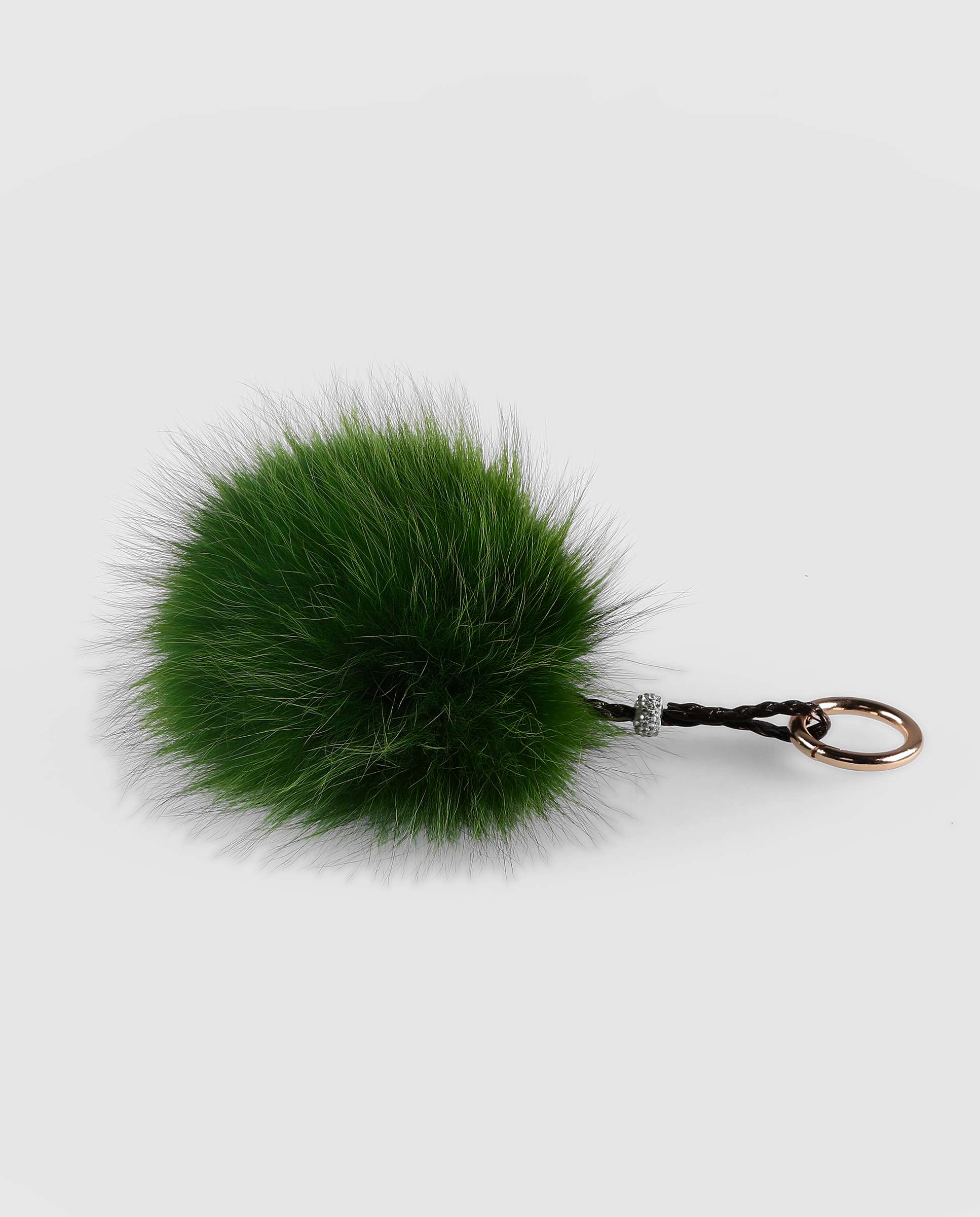 Porta-chaves em Pelo de Raposa Estilo Pompom em Verde Verde-2