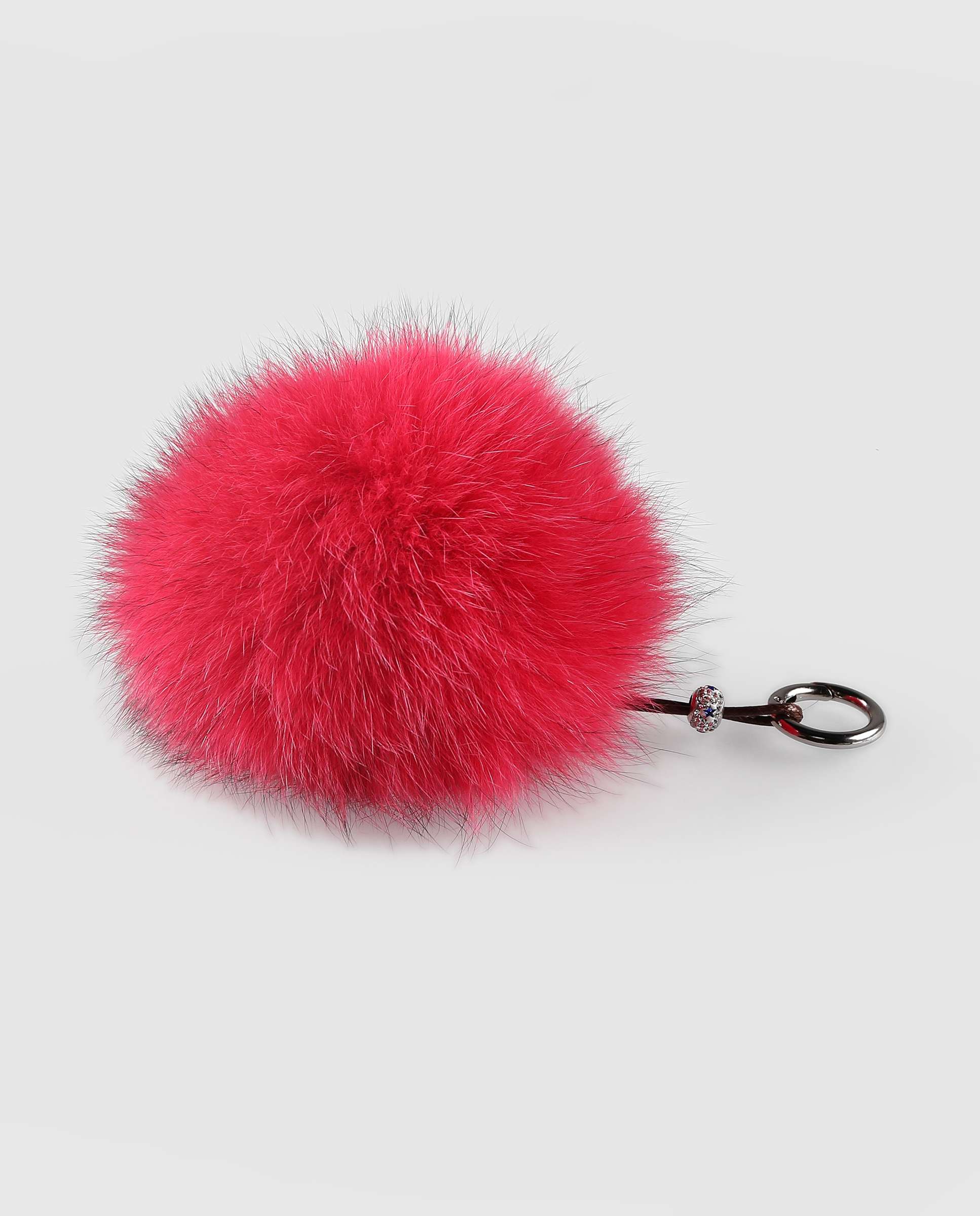 Porta-chaves de Pelo de Raposa Estilo Pompom em Fúcsia Fúcsia-2
