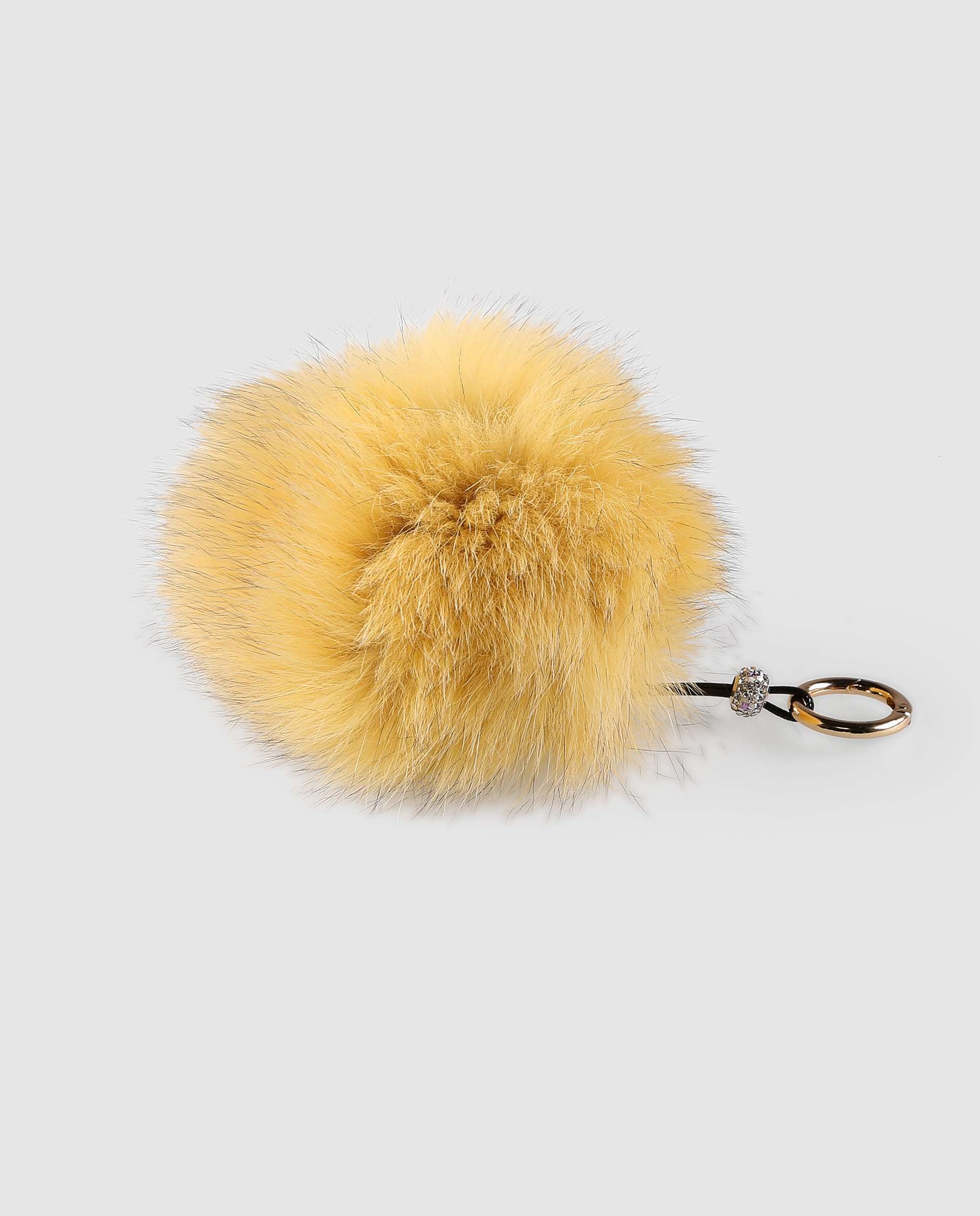 Porta-chaves em Pelo de Raposa Estilo Pompom em Amarelo Amarelo-2