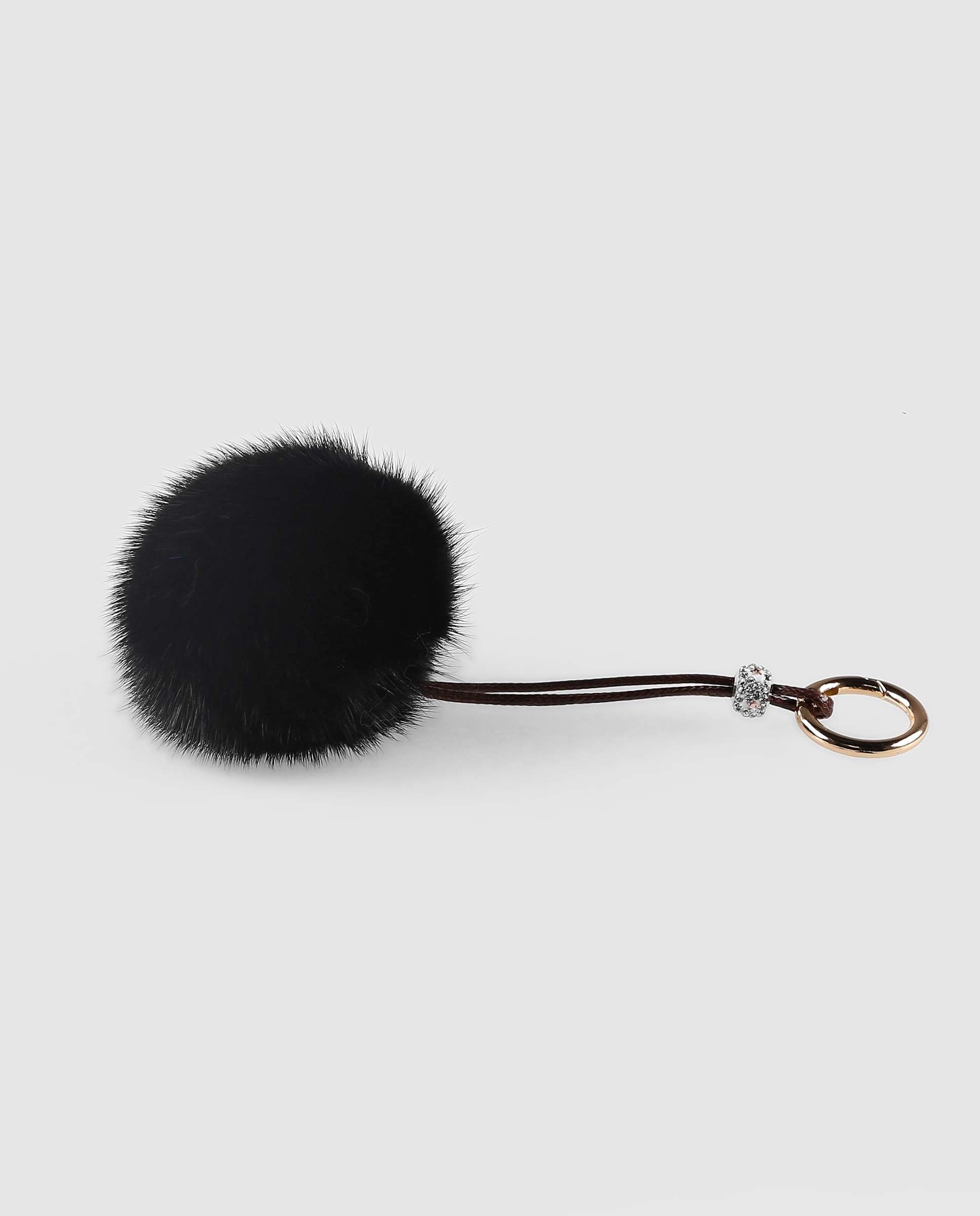 Porta-chaves de Vison Estilo Pompom em Preto Preto-2