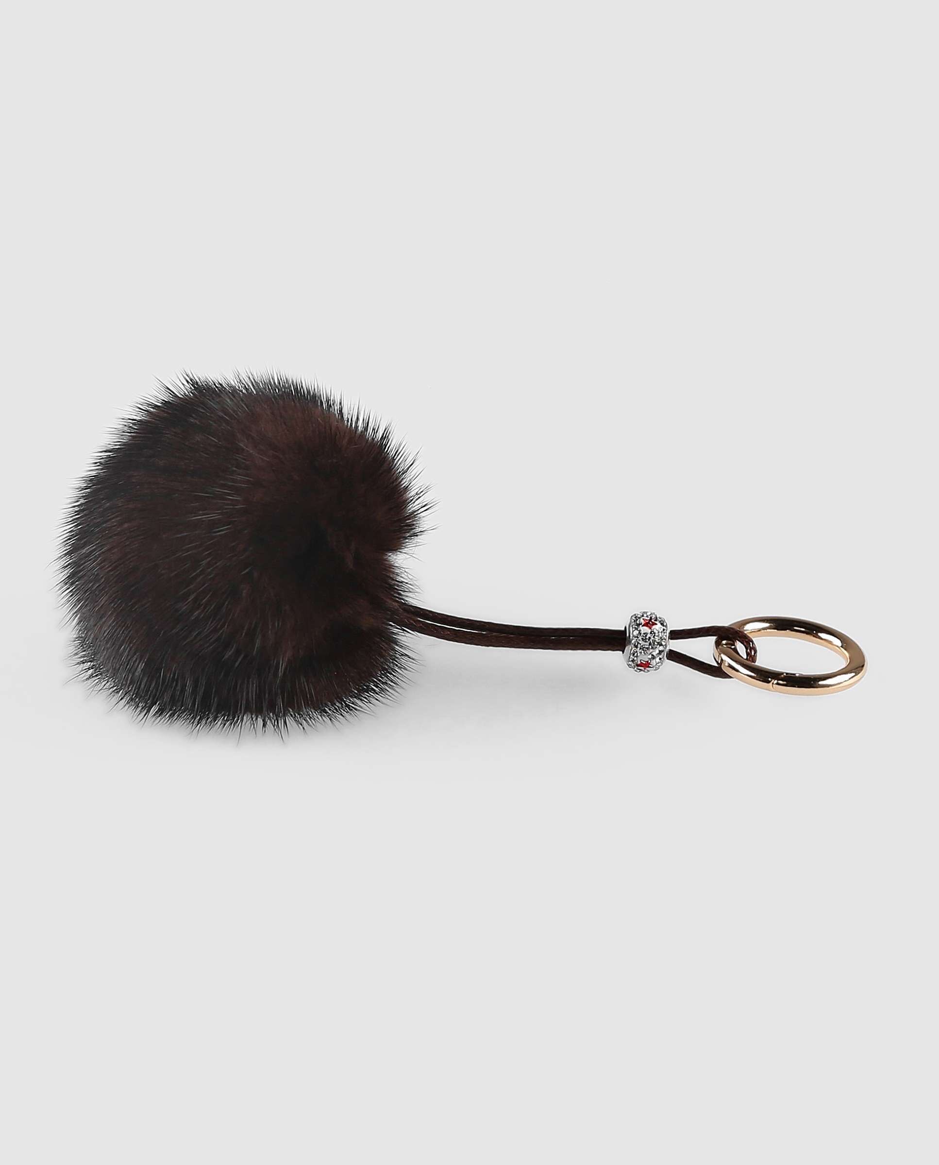 Porta-chaves de Vison Estilo Pompom em Castanho-escuro Castanho-escuro-2