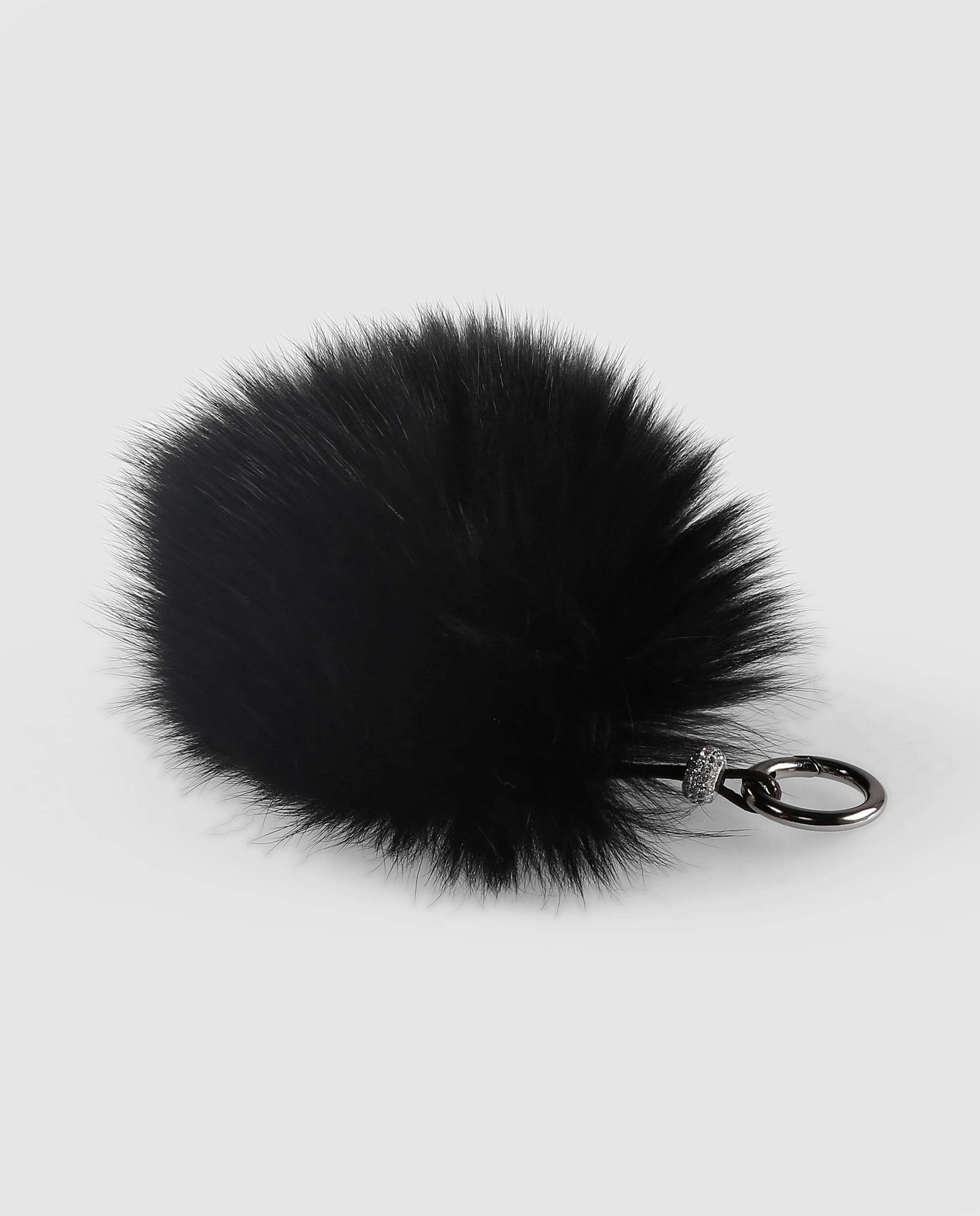 Porta-chaves em Pelo de Raposa Estilo Pompom em Preto Preto-2