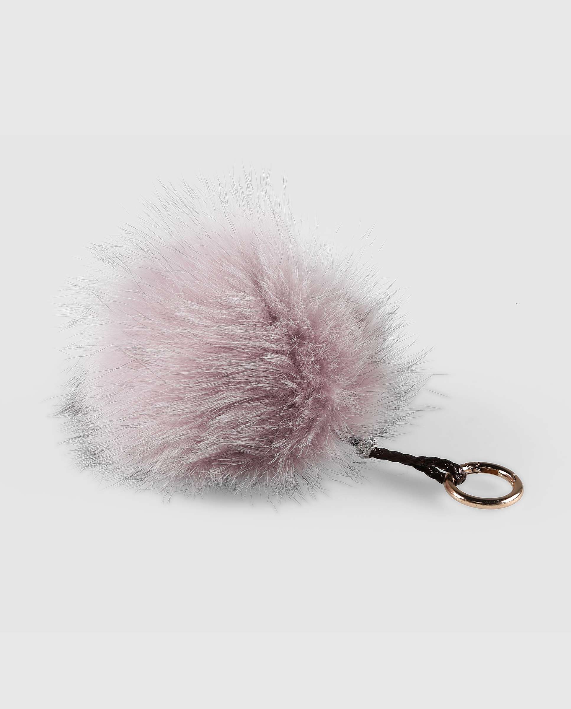 Porta-chaves em Pelo de Raposa Estilo Pompom em Rosa Rosa-claro-2